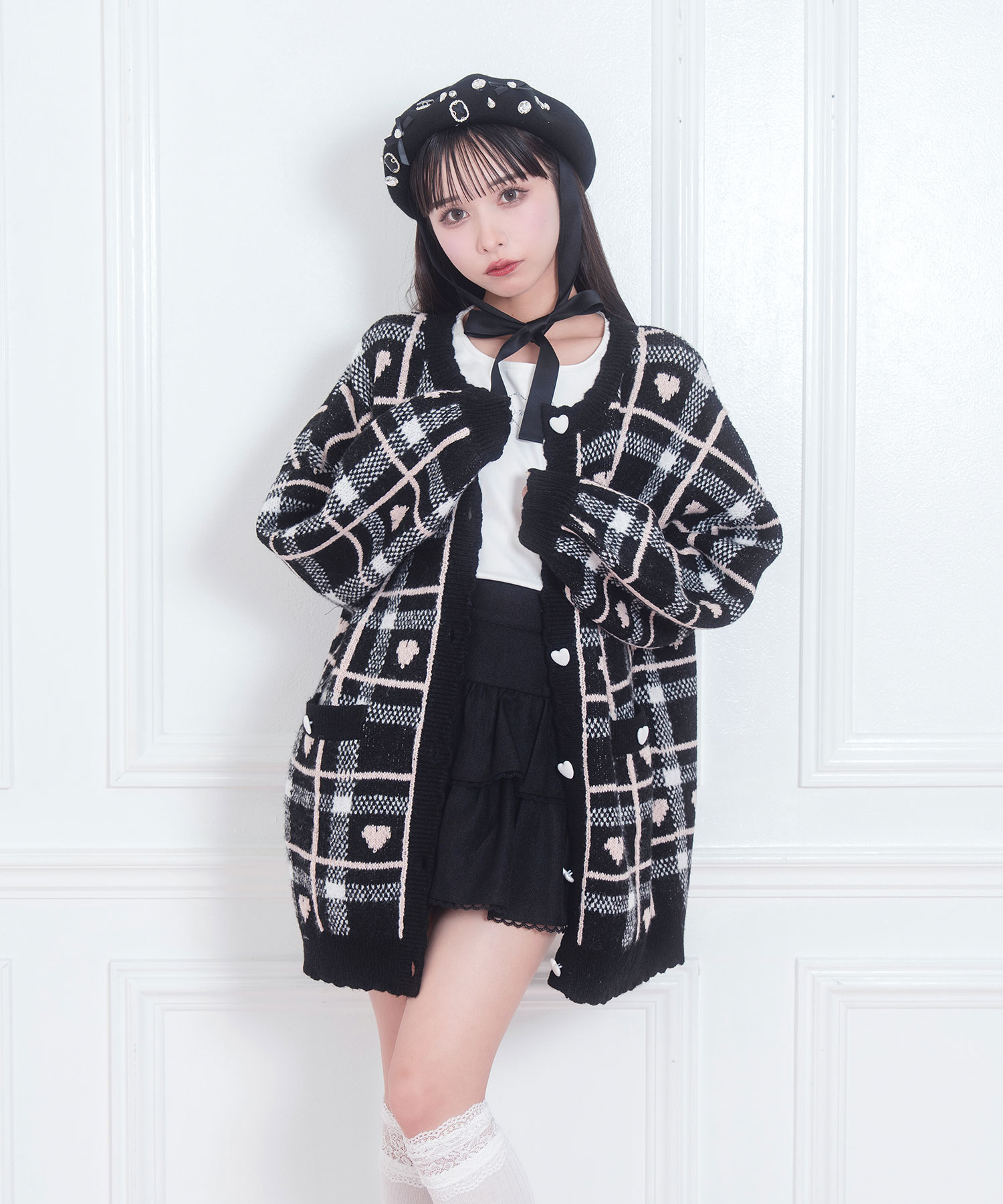 ハートチェックビッグカーディガン