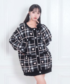 ハートチェックビッグカーディガン