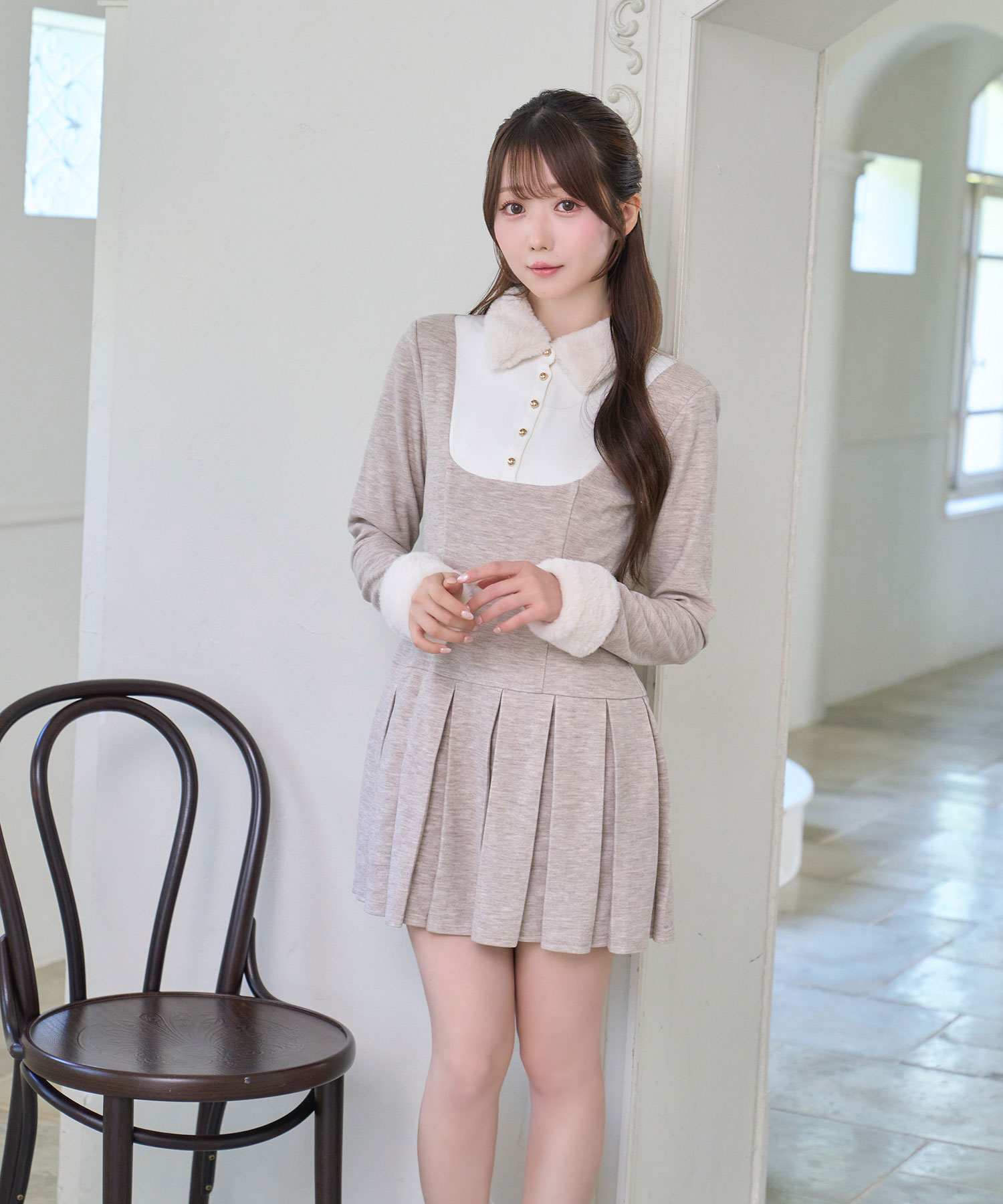 Knit sew pleated op