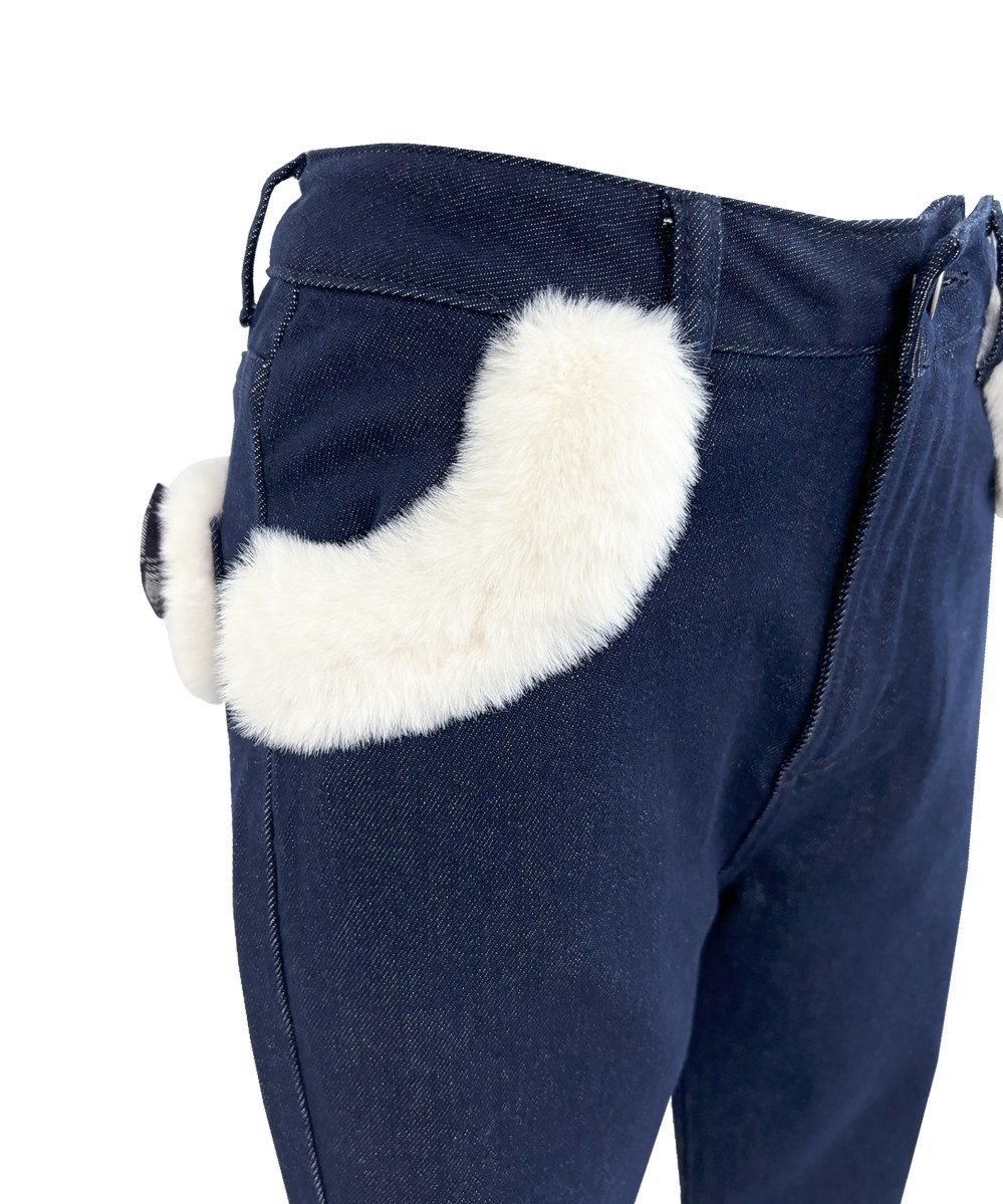 Fur trimmed denim pants