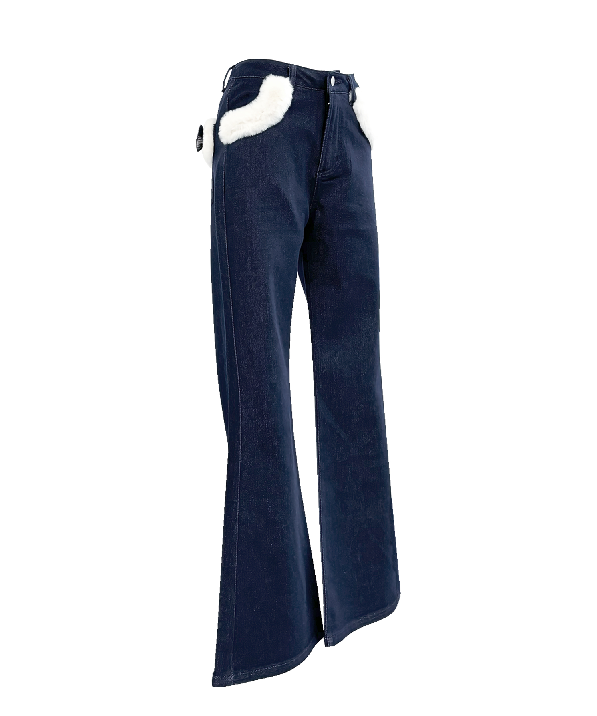 Fur trimmed denim pants