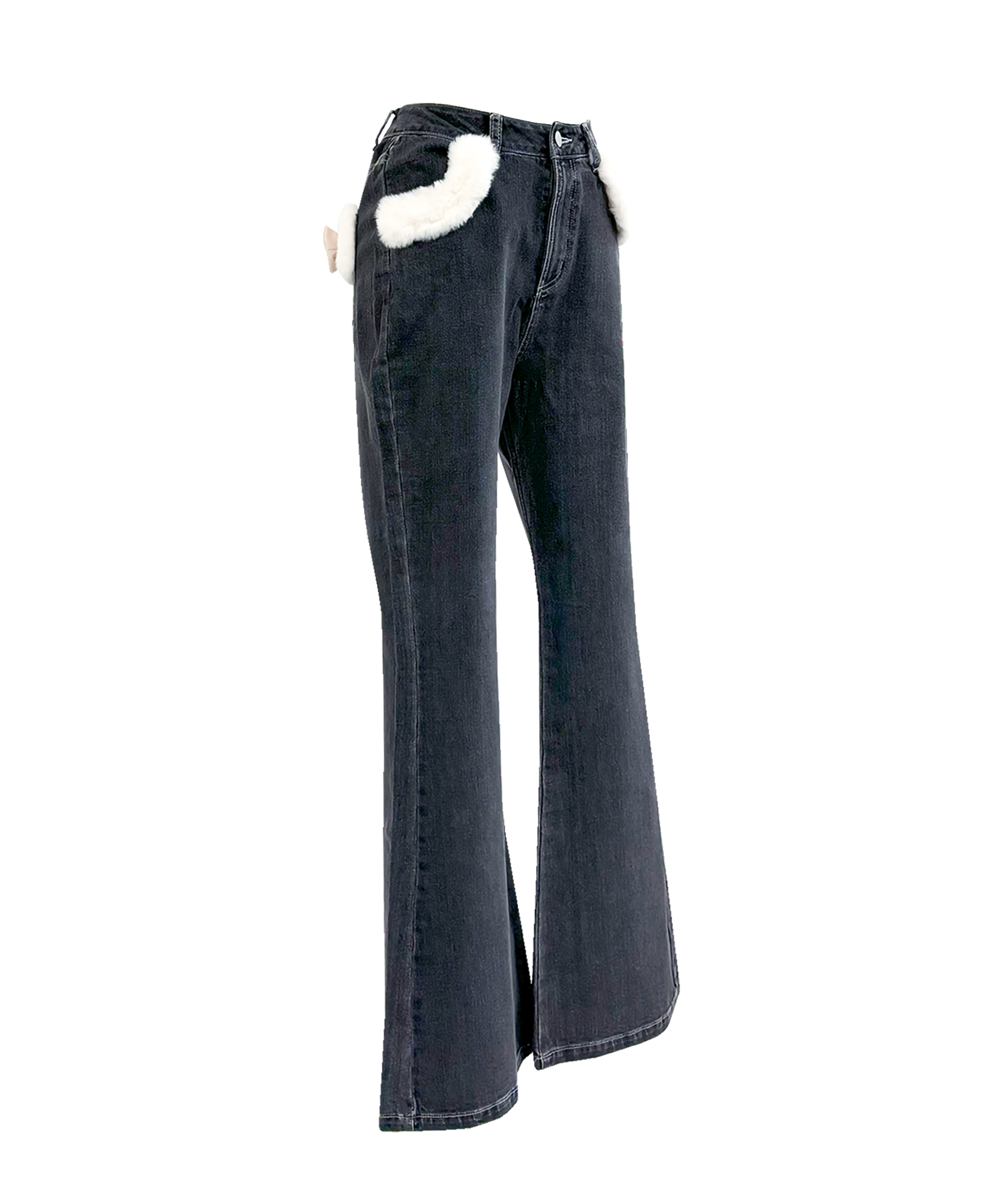 Fur trimmed denim pants