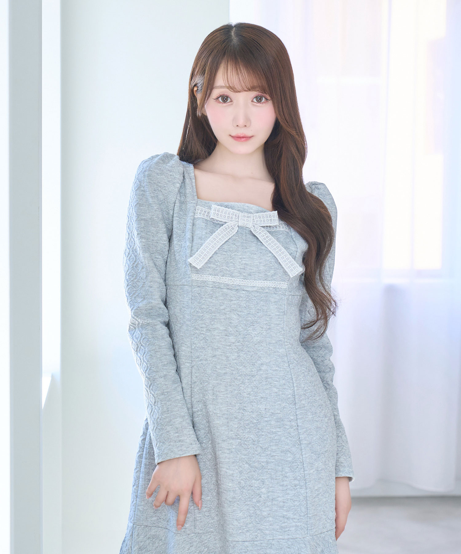 Lace ribbon knit sew one piece