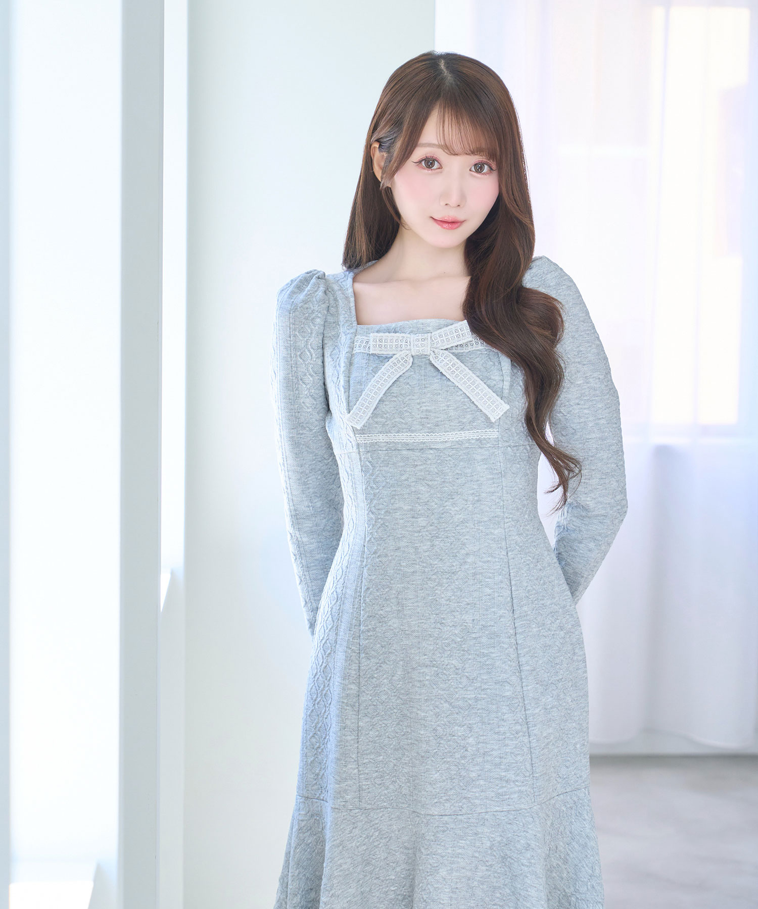 Lace ribbon knit sew one piece
