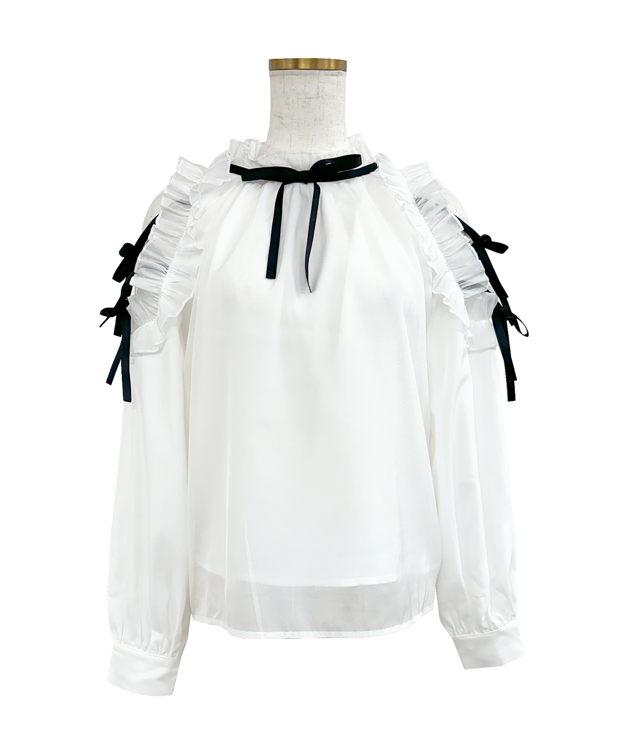 Shoulder frills Ribbon blouse