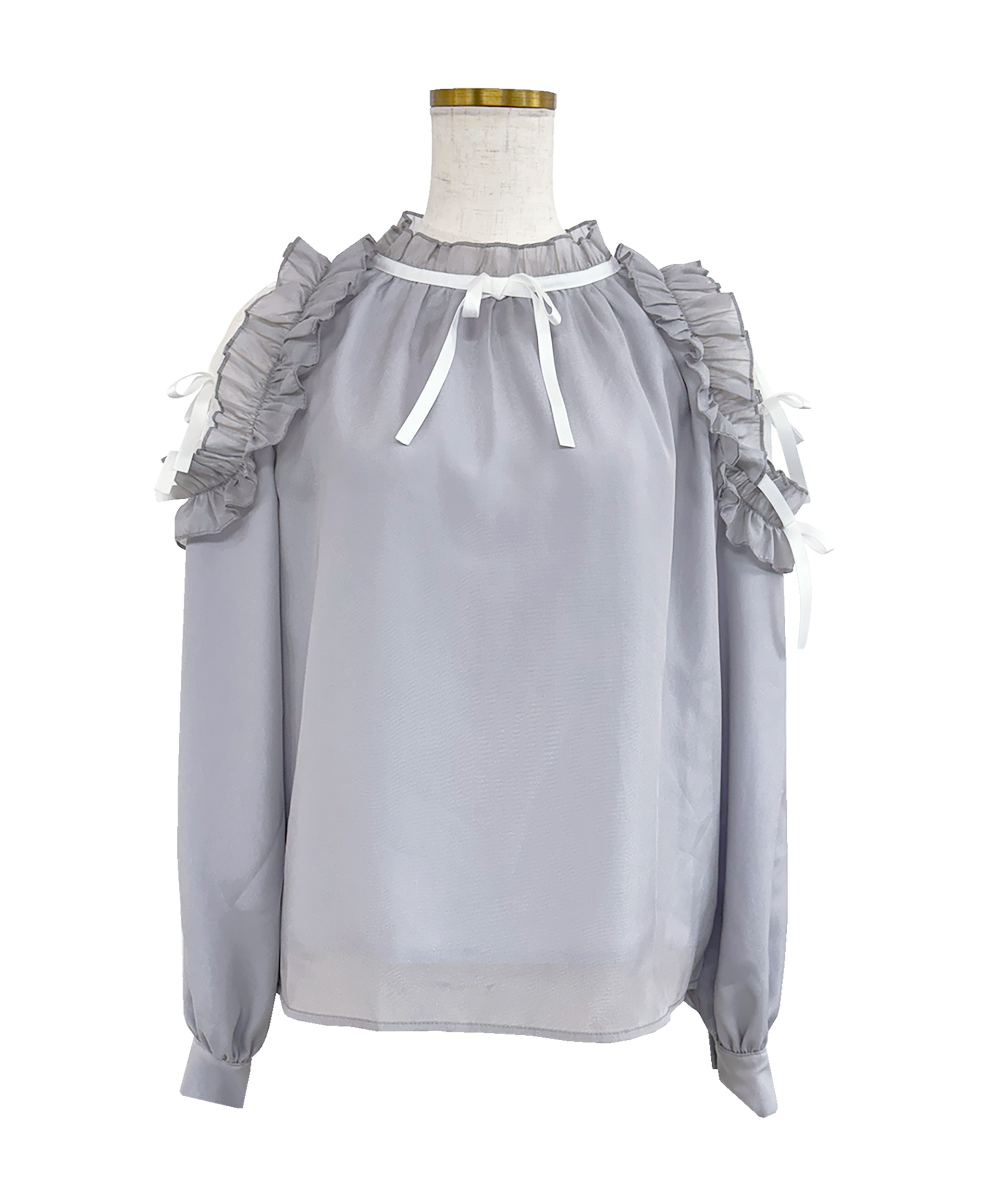 Shoulder frills Ribbon blouse