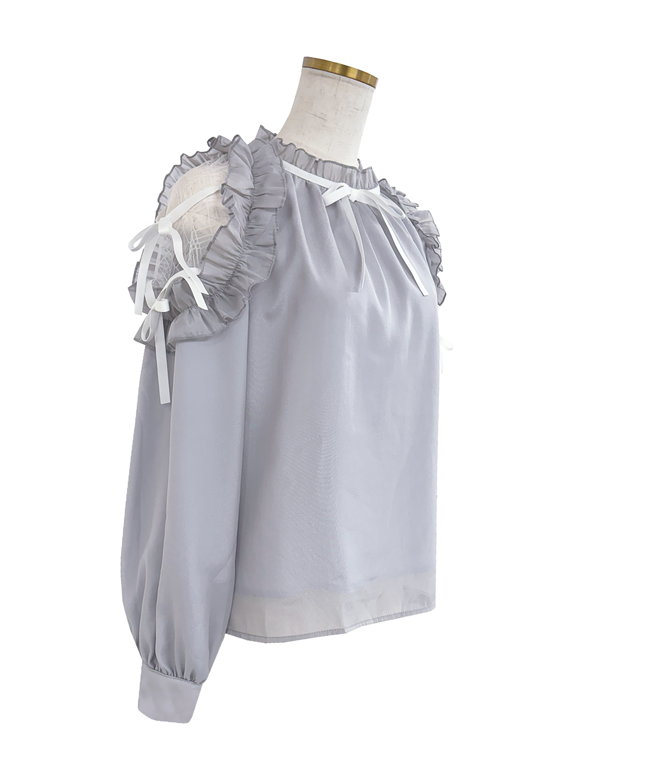 Shoulder frills Ribbon blouse