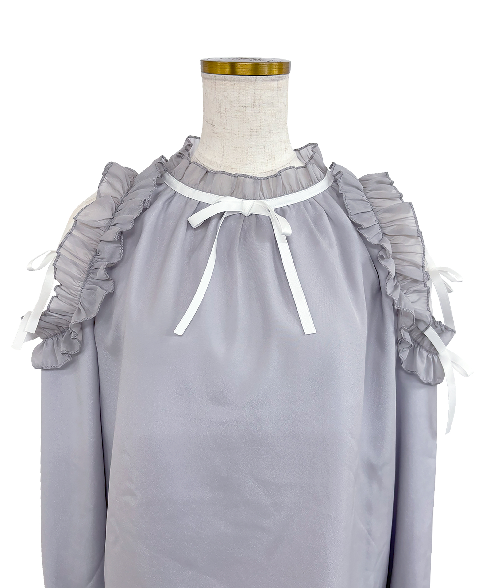 Shoulder frills Ribbon blouse