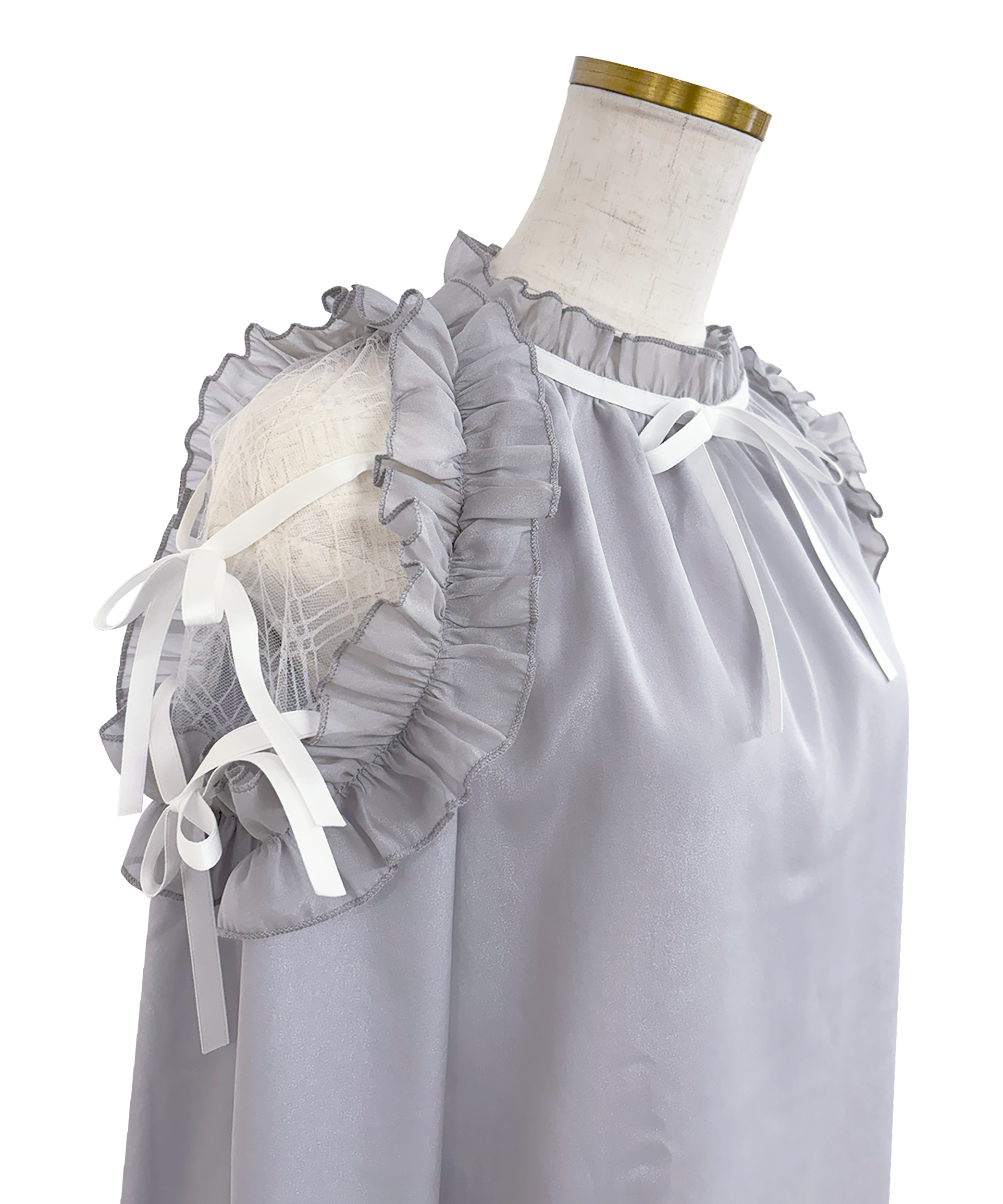 Shoulder frills Ribbon blouse