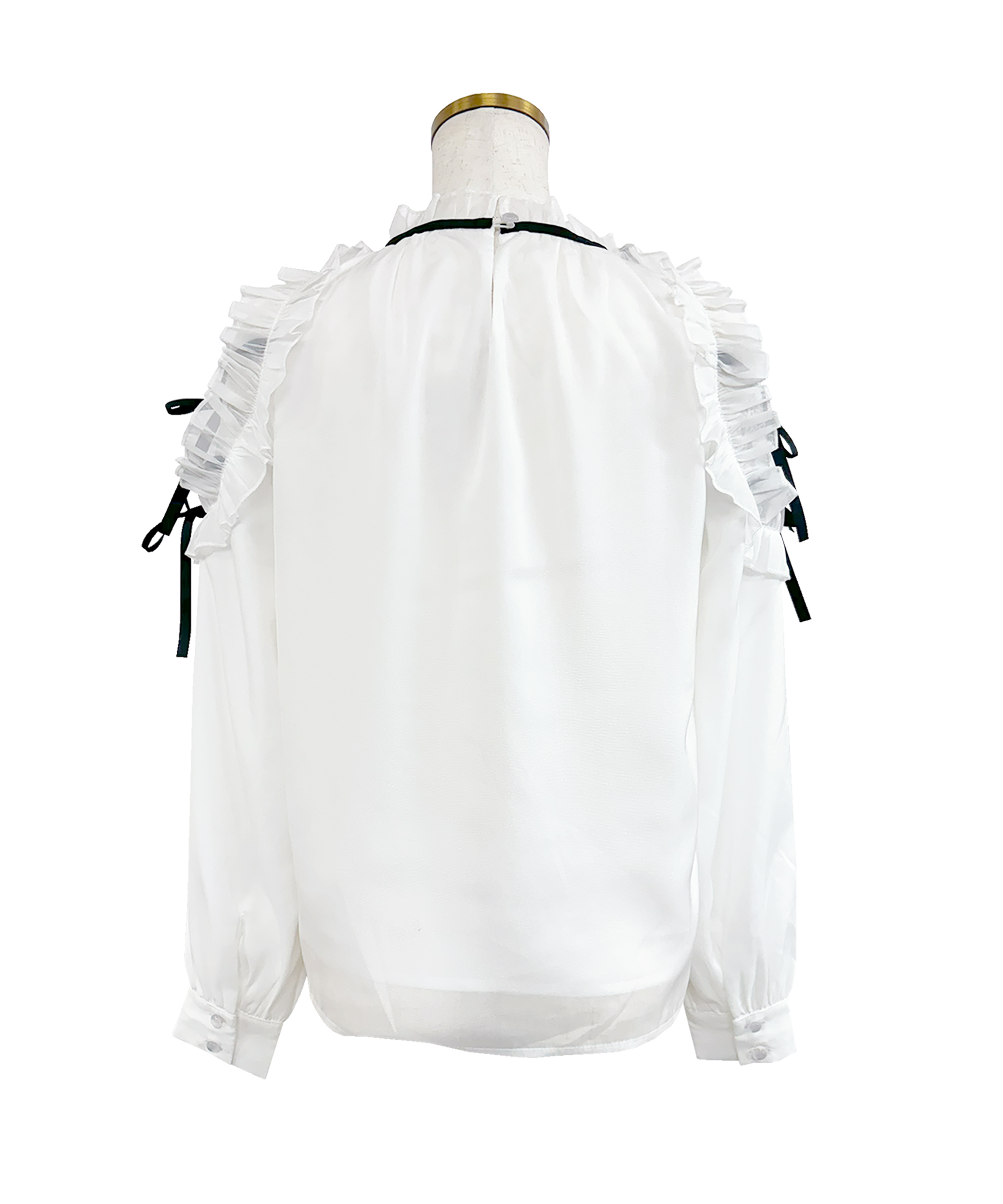 Shoulder frills Ribbon blouse