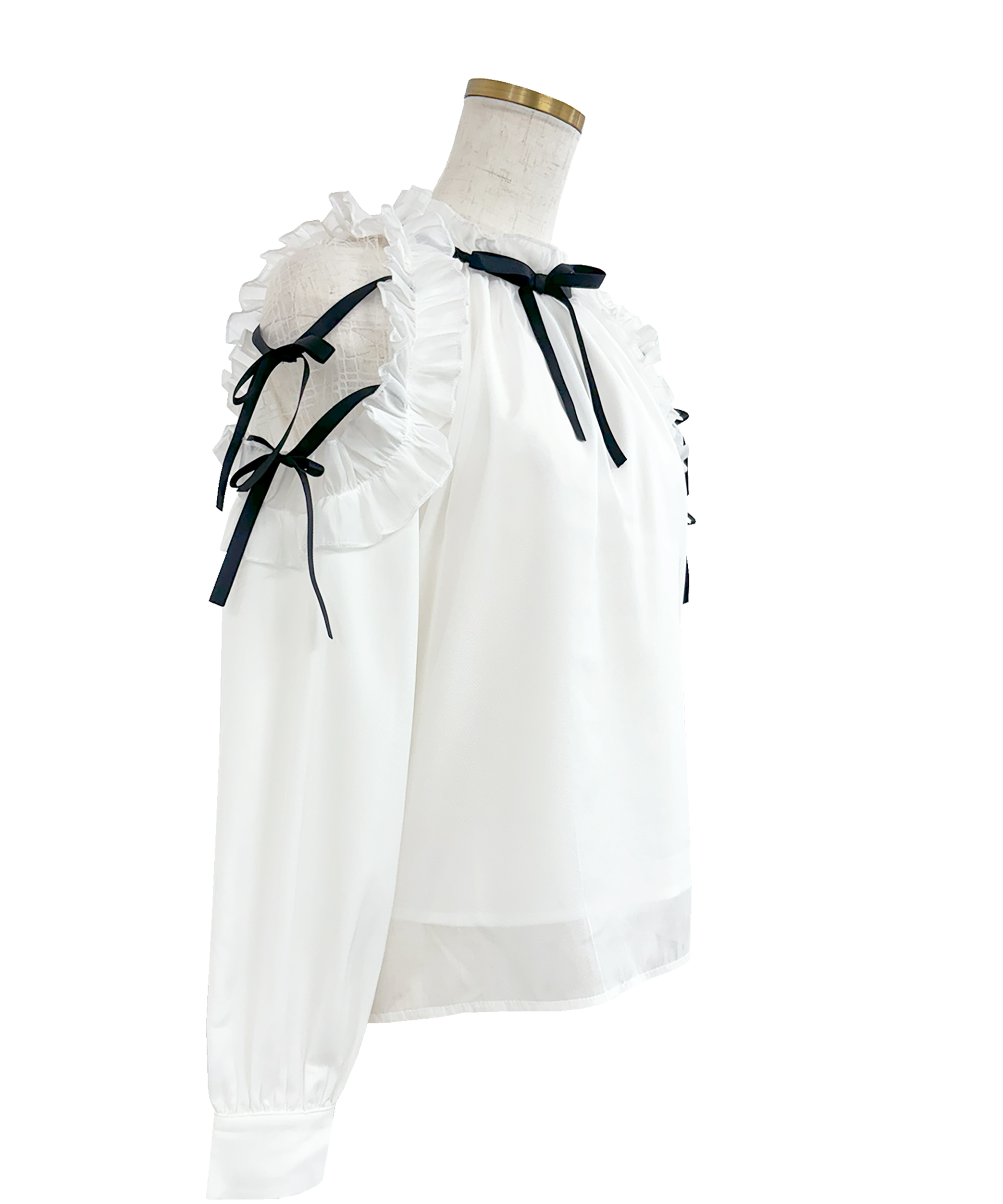 Shoulder frills Ribbon blouse