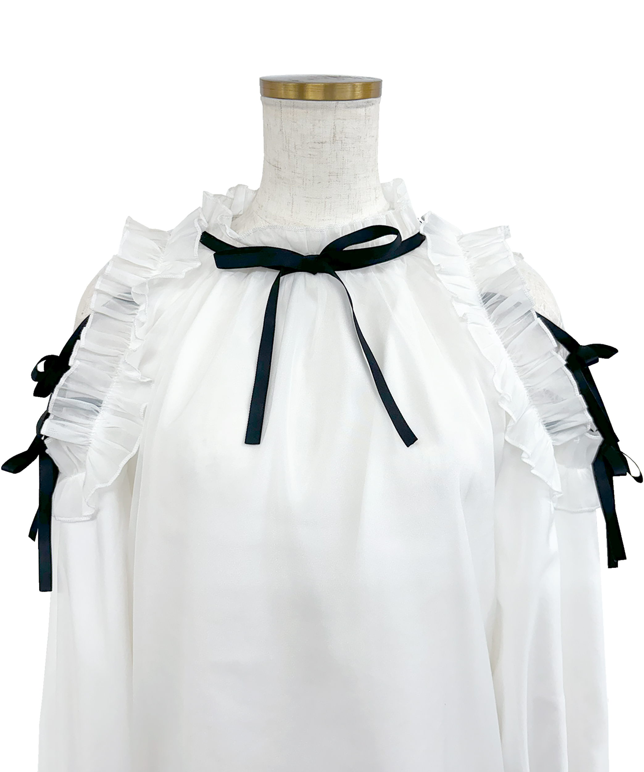 Shoulder frills Ribbon blouse