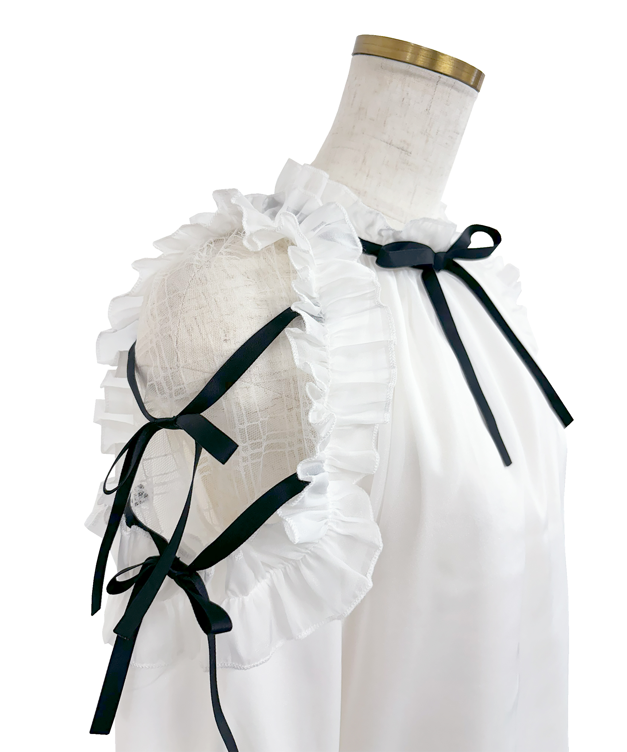 Shoulder frills Ribbon blouse