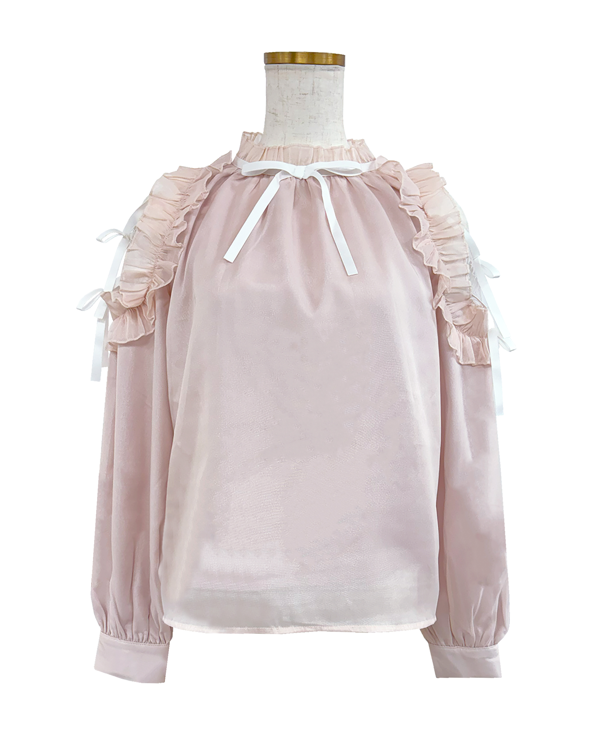 Shoulder frills Ribbon blouse