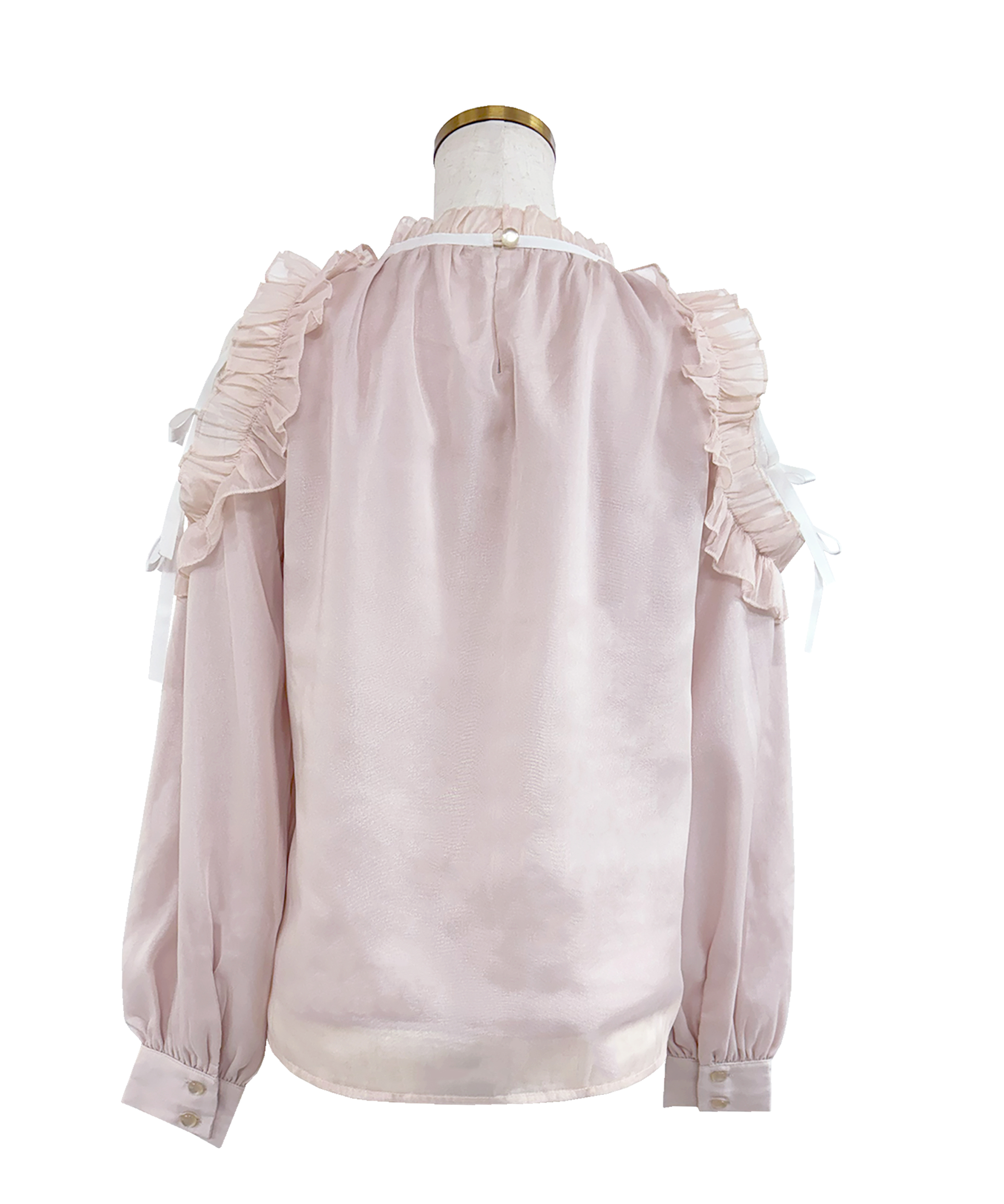 Shoulder frills Ribbon blouse