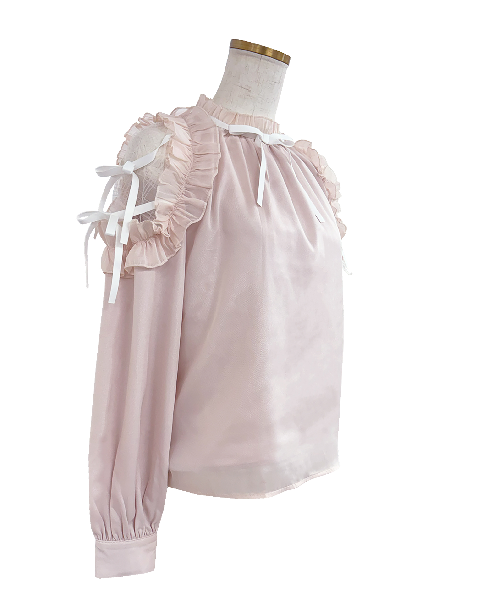 Shoulder frills Ribbon blouse