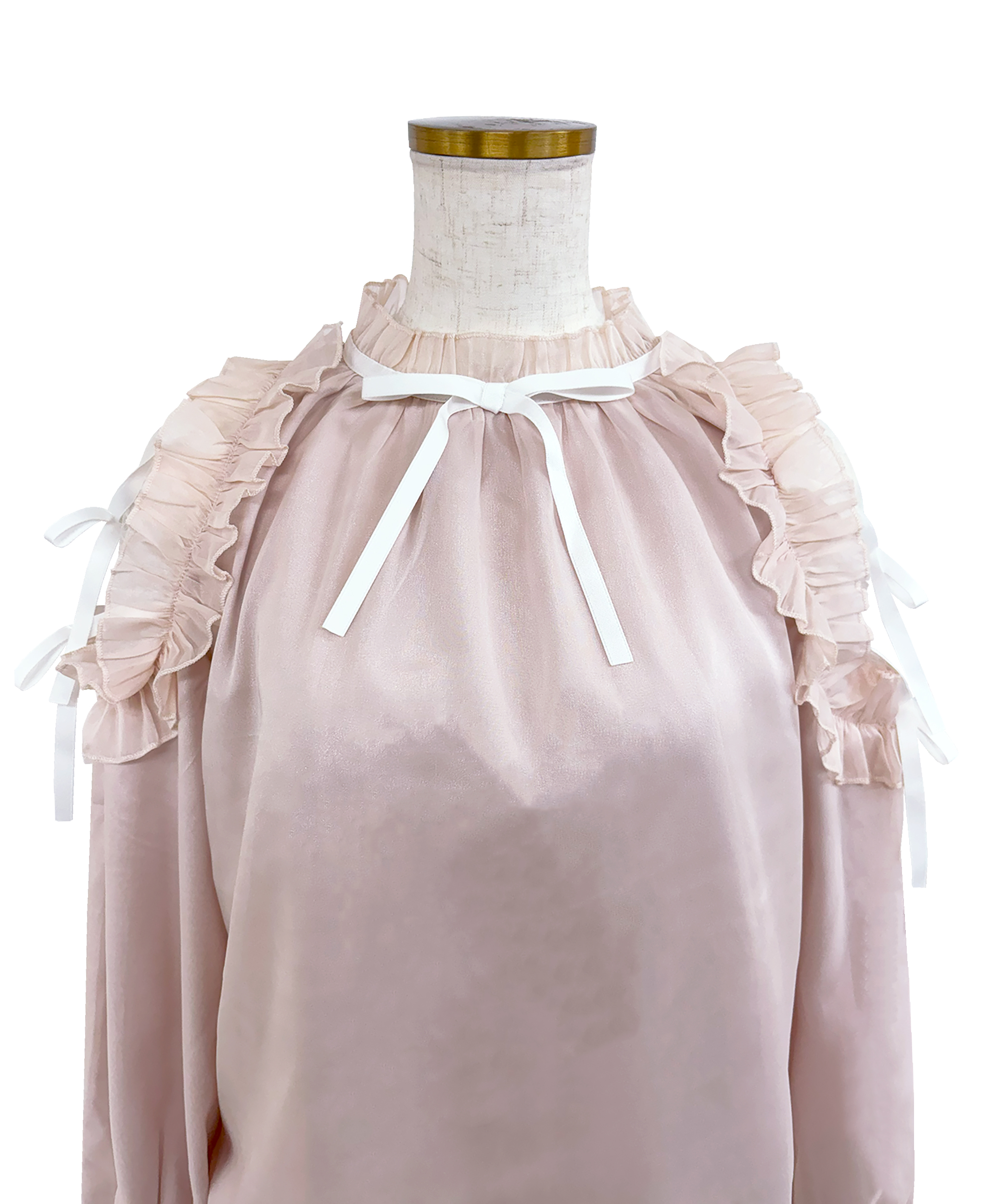 Shoulder frills Ribbon blouse
