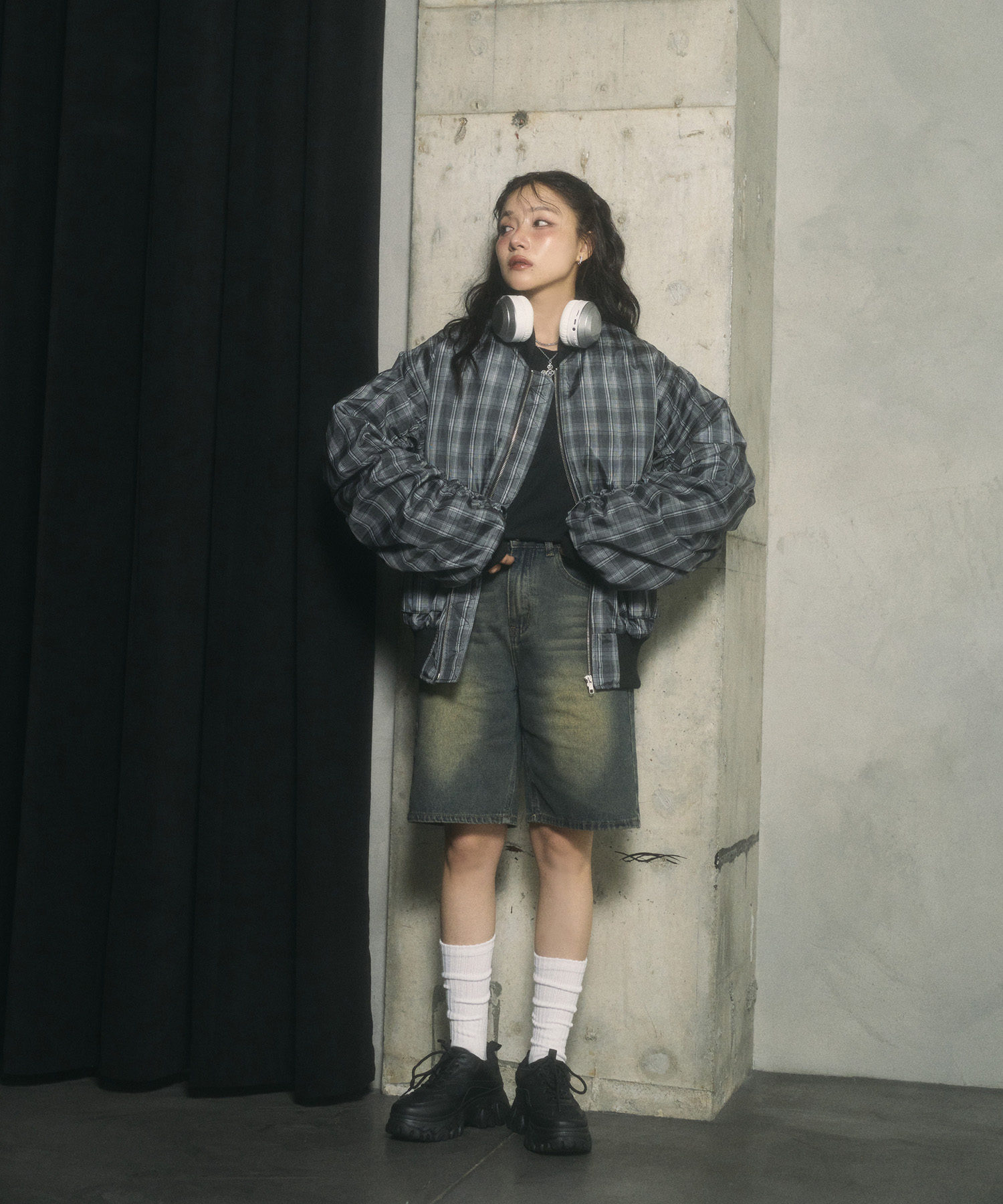 UNISEX オーバーサイズチェックブルゾン