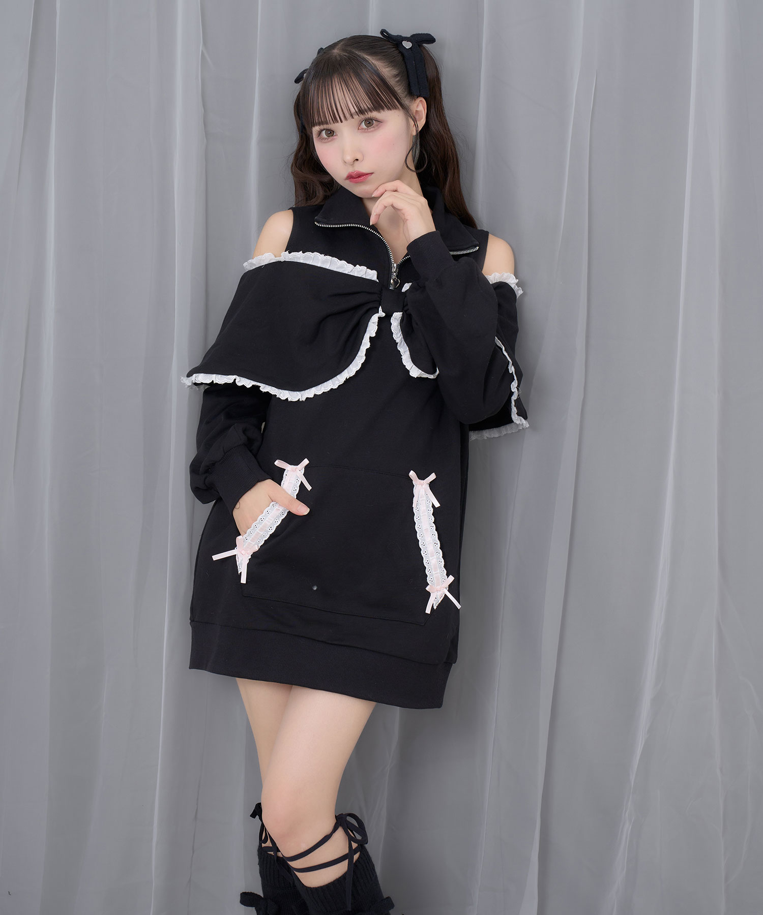 リボンライクハーフジップスウェットワンピース