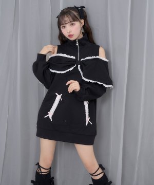 リボンライクハーフジップスウェットワンピース