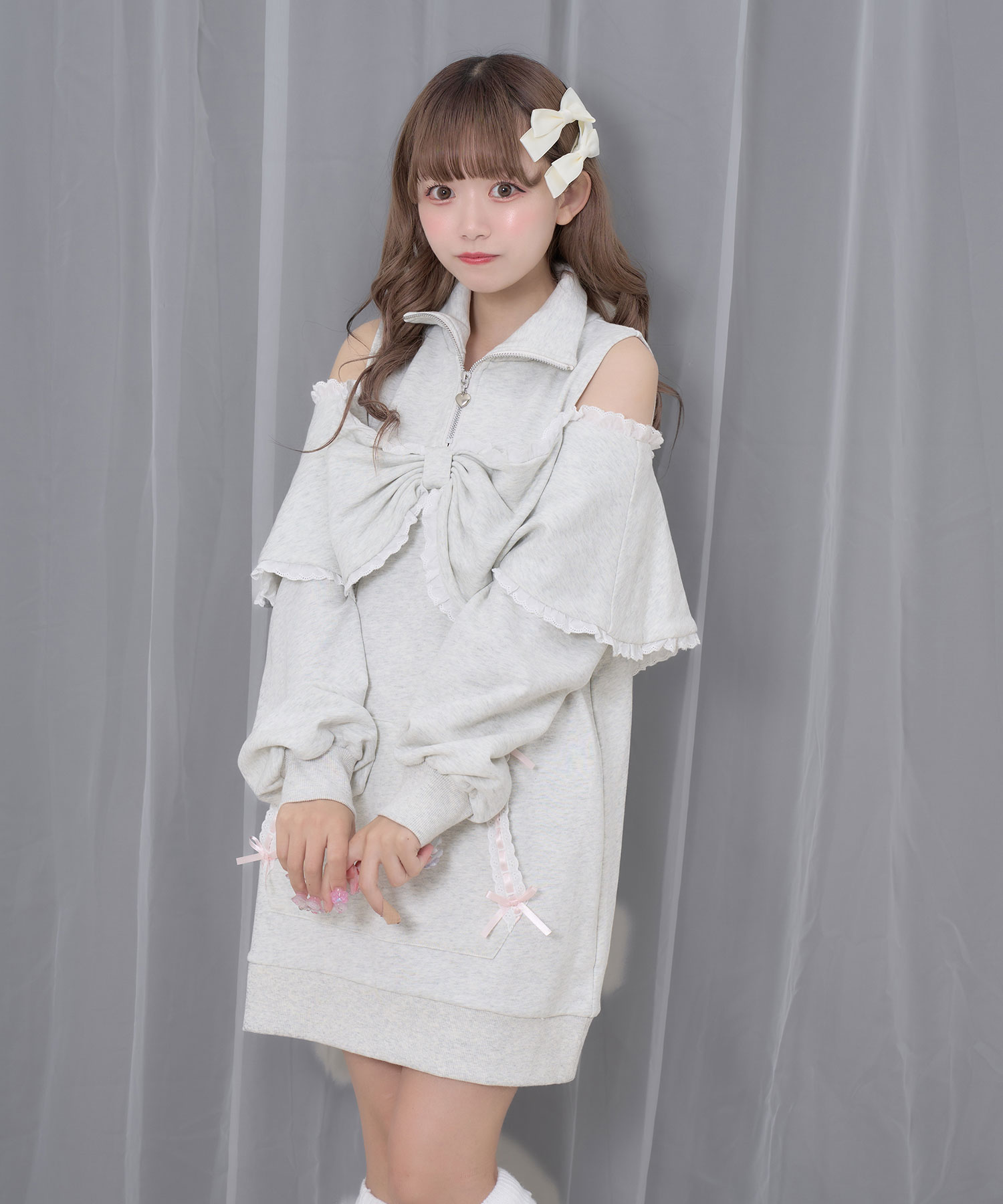リボンライクハーフジップスウェットワンピース