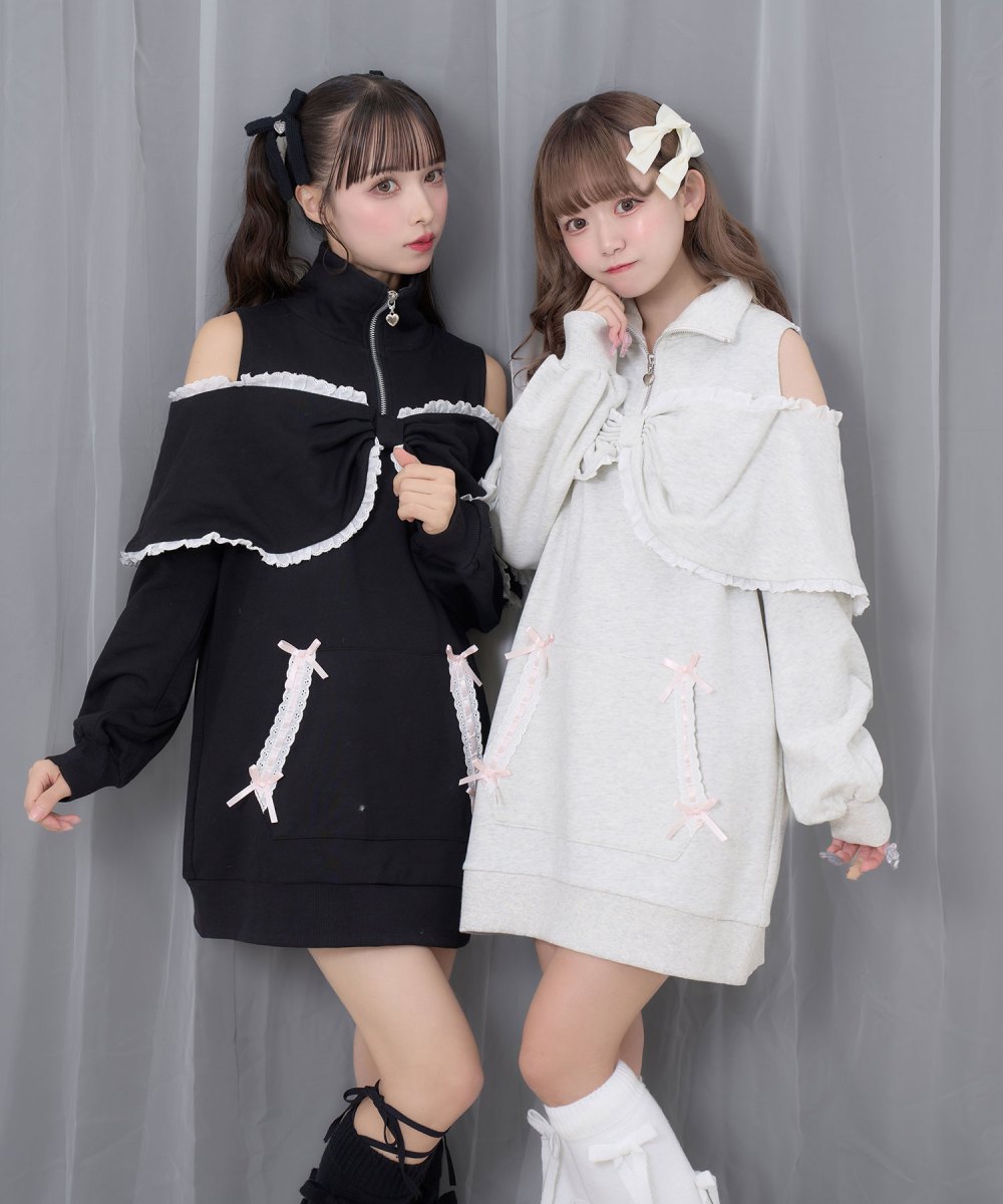 リボンライクハーフジップスウェットワンピース
