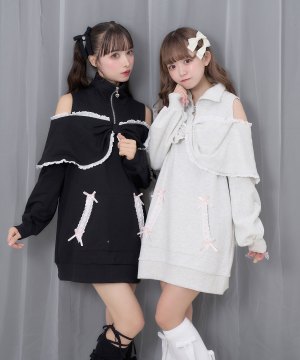リボンライクハーフジップスウェットワンピース