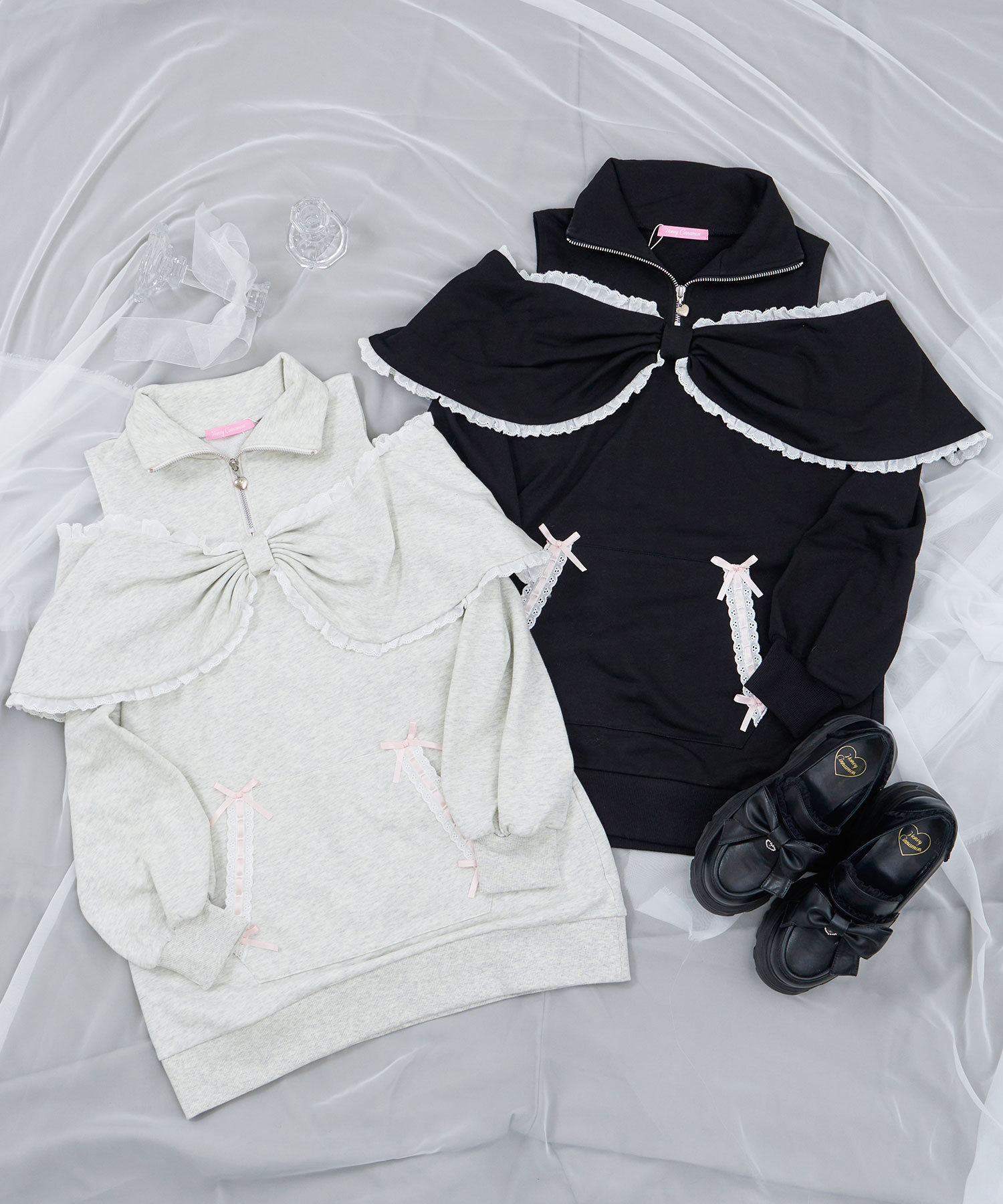 リボンライクハーフジップスウェットワンピース