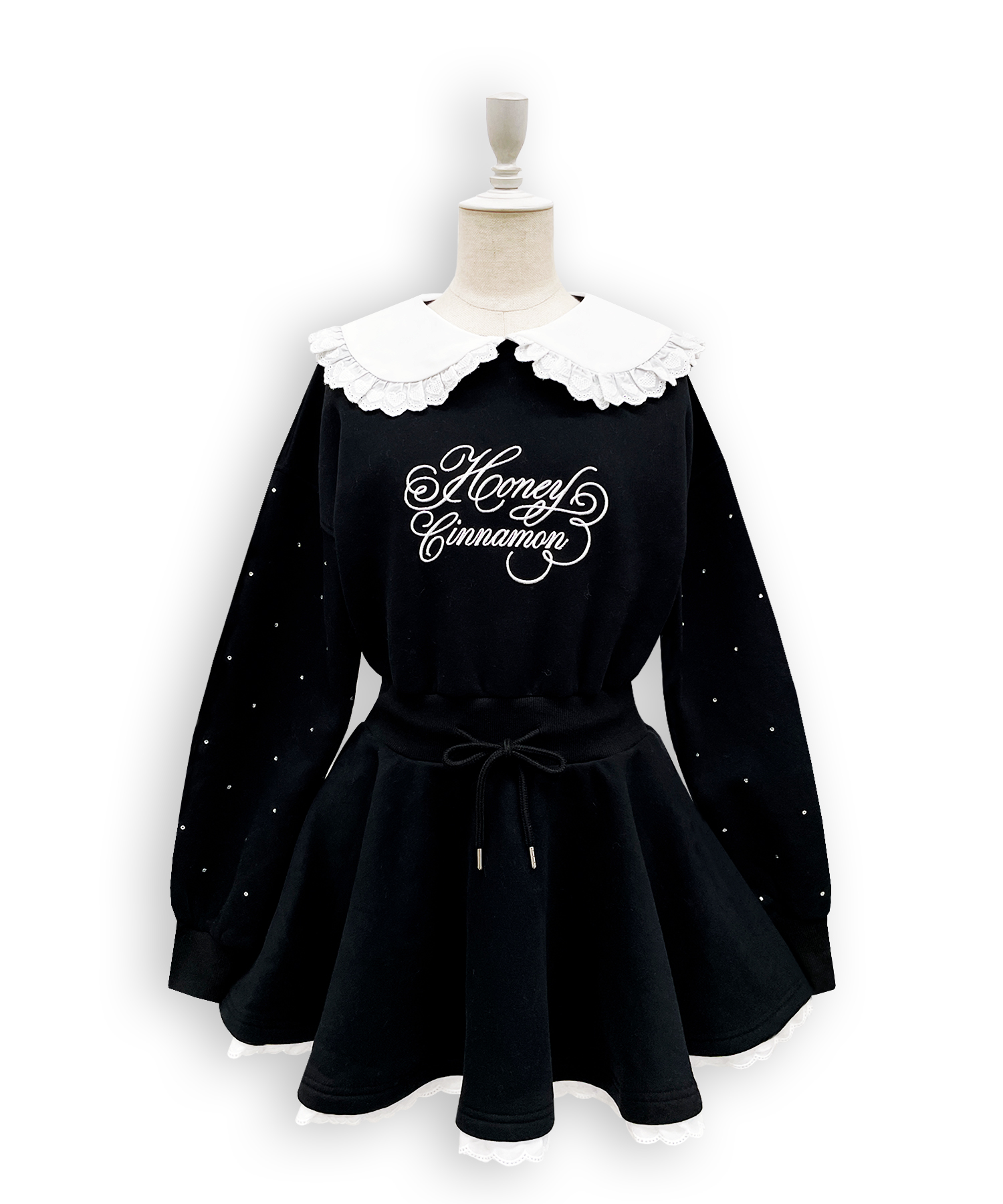 袖ビジュー裏起毛スウェットワンピース