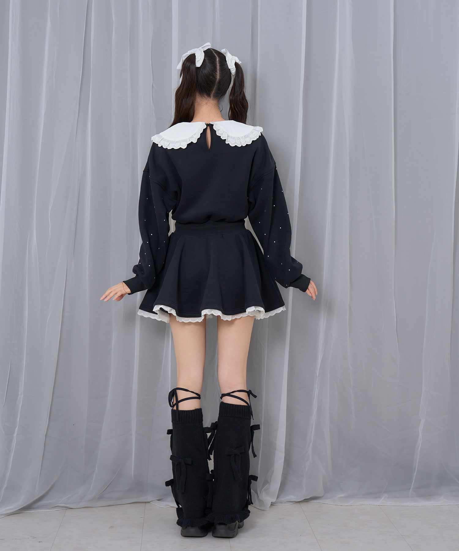 袖ビジュー裏起毛スウェットワンピース