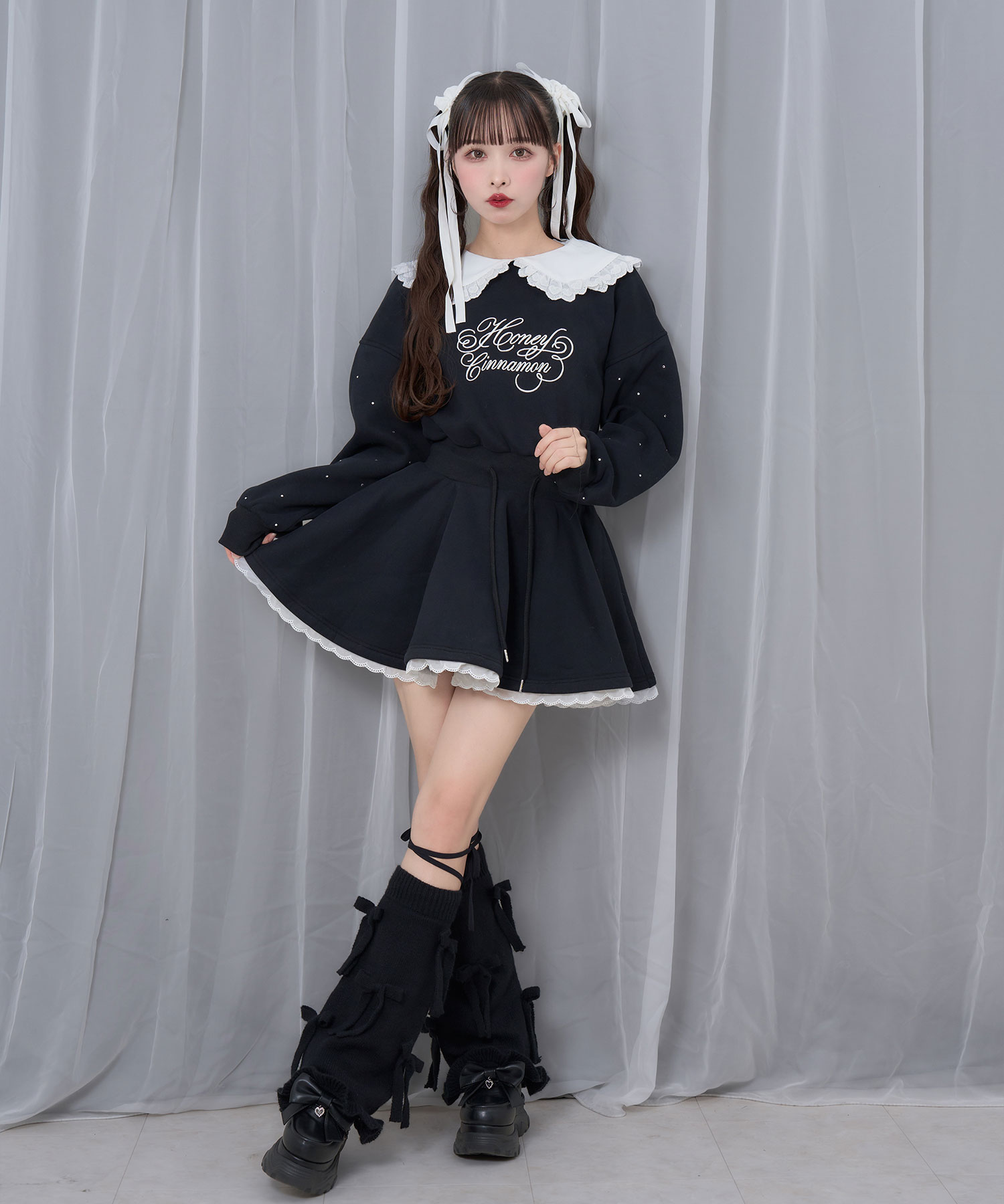 袖ビジュー裏起毛スウェットワンピース