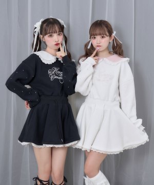 袖ビジュー裏起毛スウェットワンピース