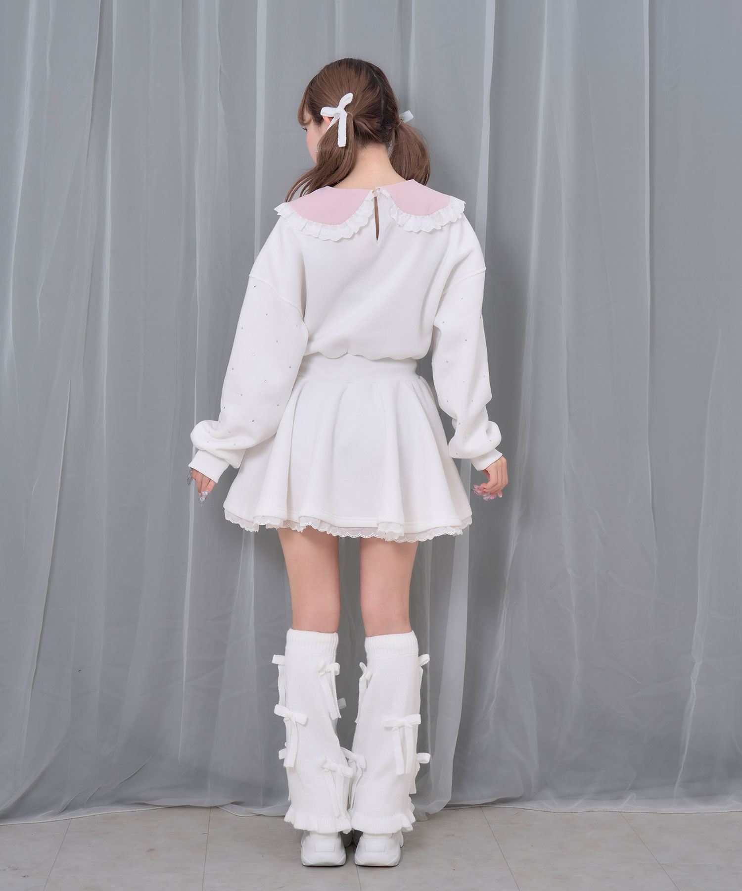 袖ビジュー裏起毛スウェットワンピース