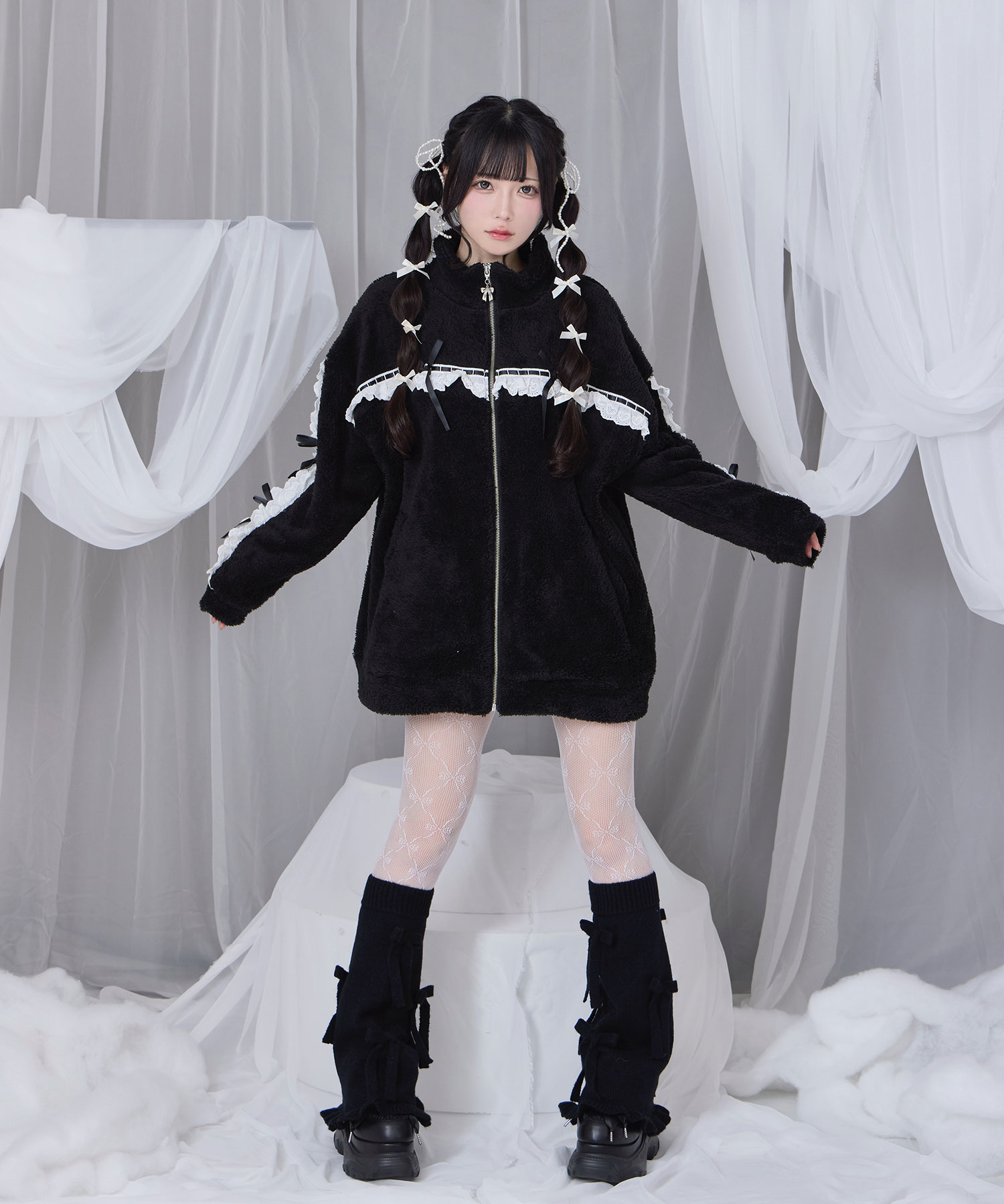 コットンレースフェイクボアアウター