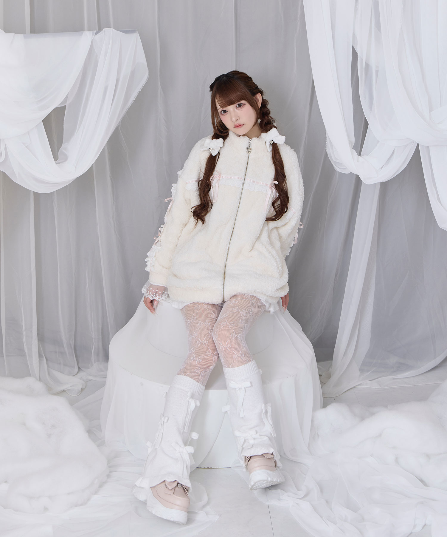 コットンレースフェイクボアアウター