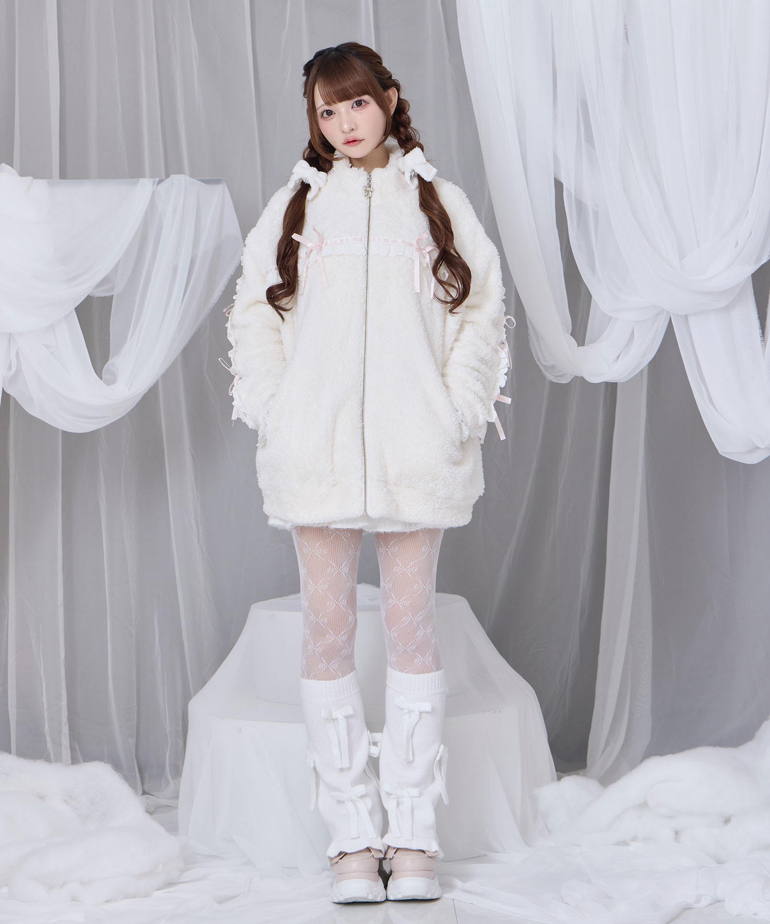 コットンレースフェイクボアアウター