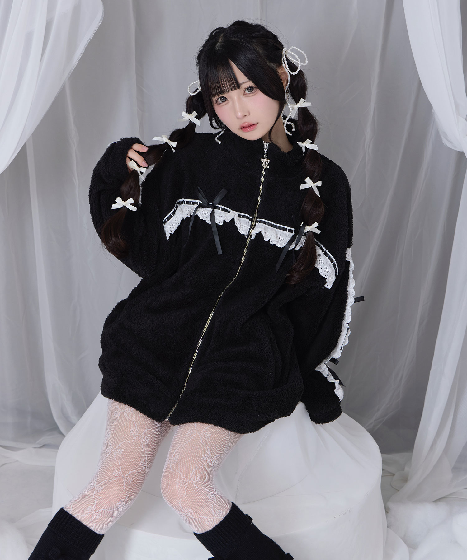 コットンレースフェイクボアアウター