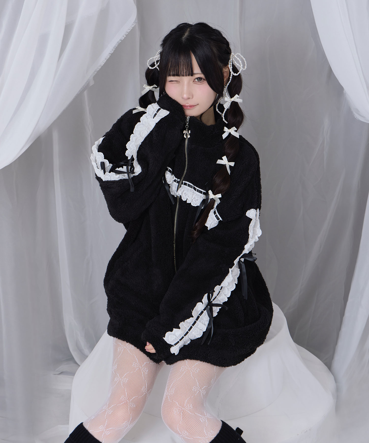 コットンレースフェイクボアアウター