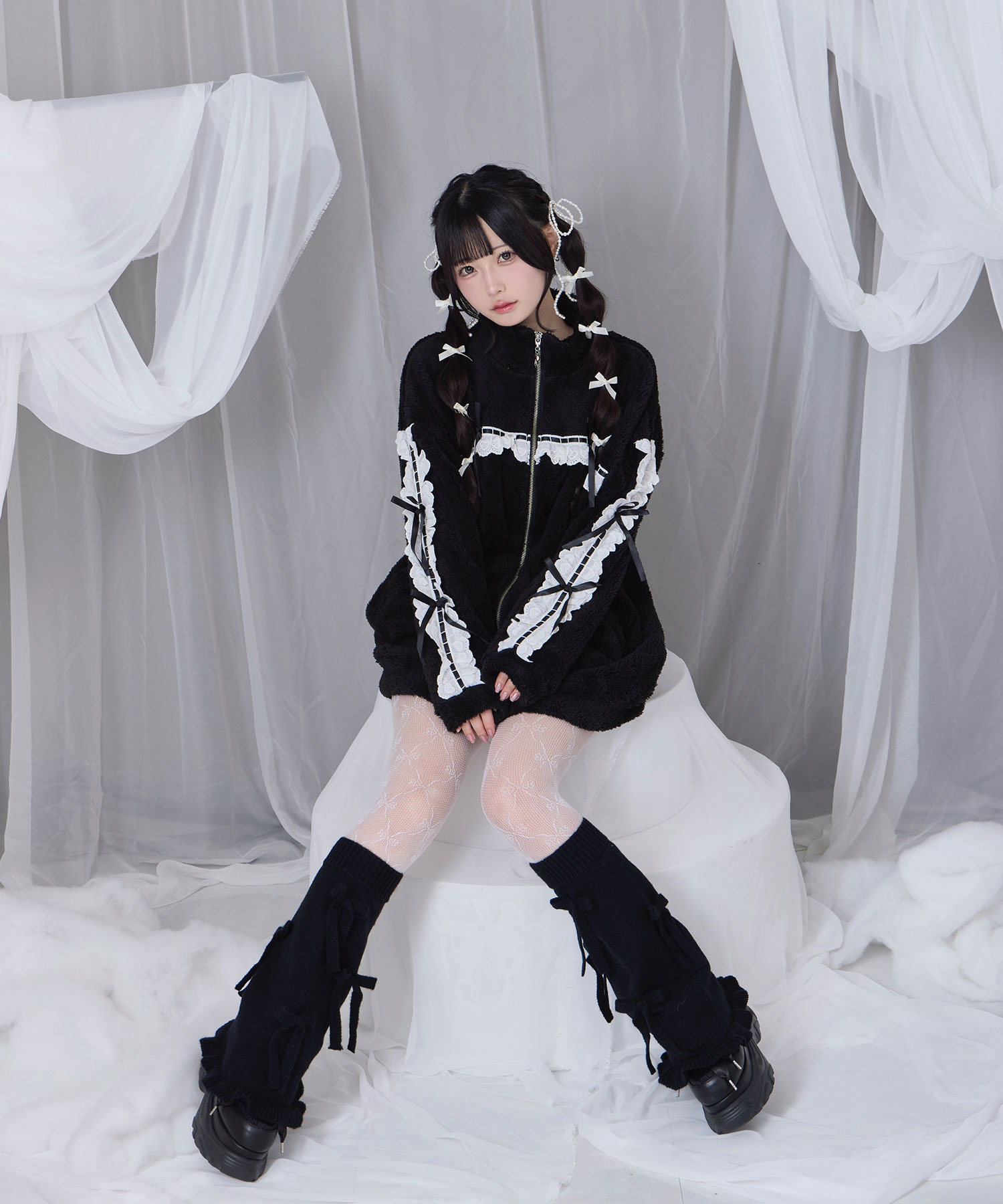 コットンレースフェイクボアアウター