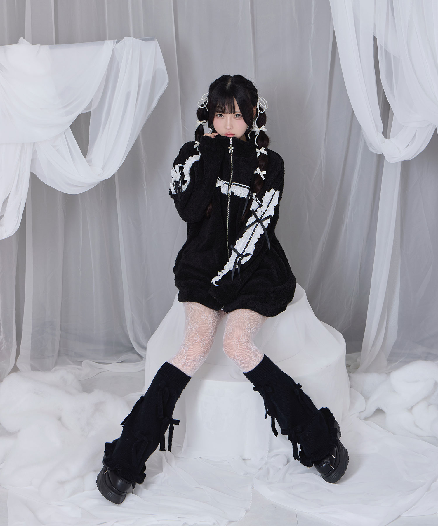 コットンレースフェイクボアアウター