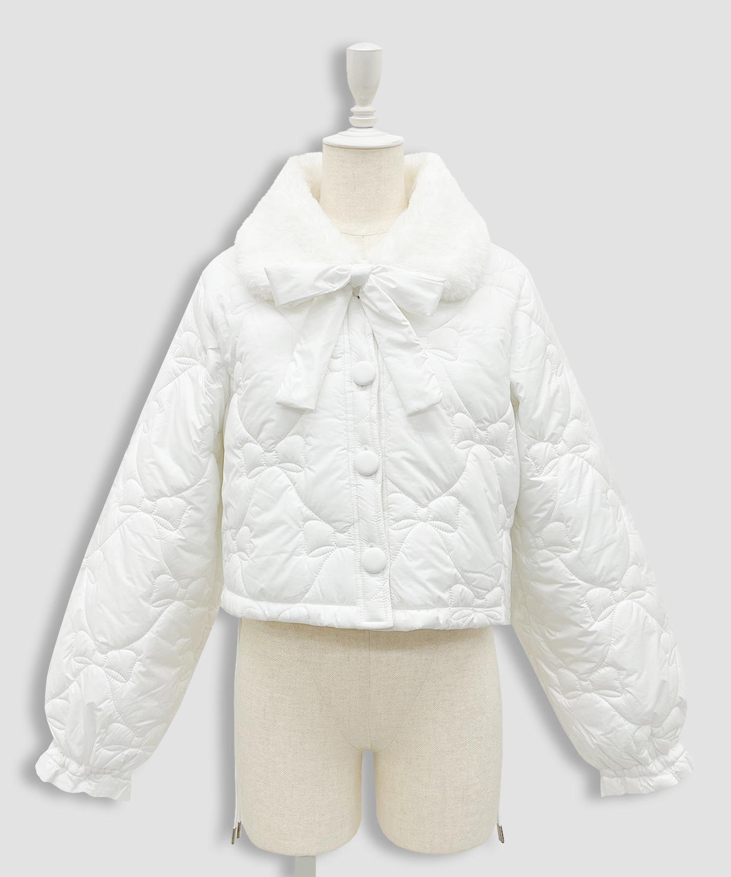 リボンキルティングショート中綿ジャケット