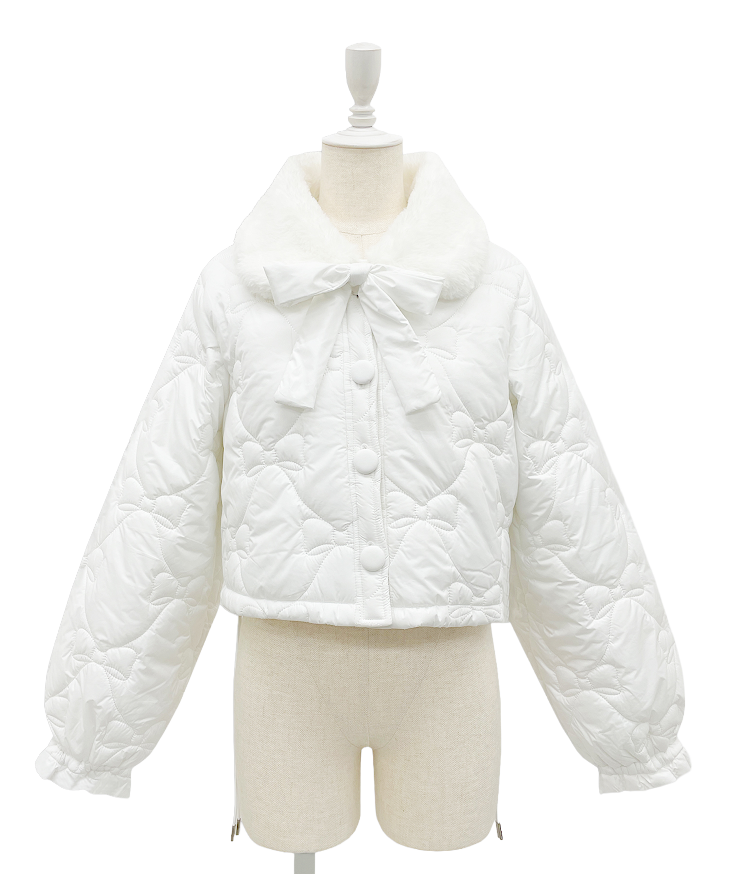 リボンキルティングショート中綿ジャケット