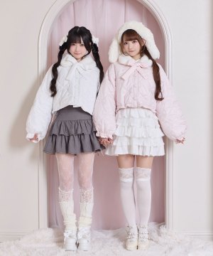 リボンキルティングショート中綿ジャケット