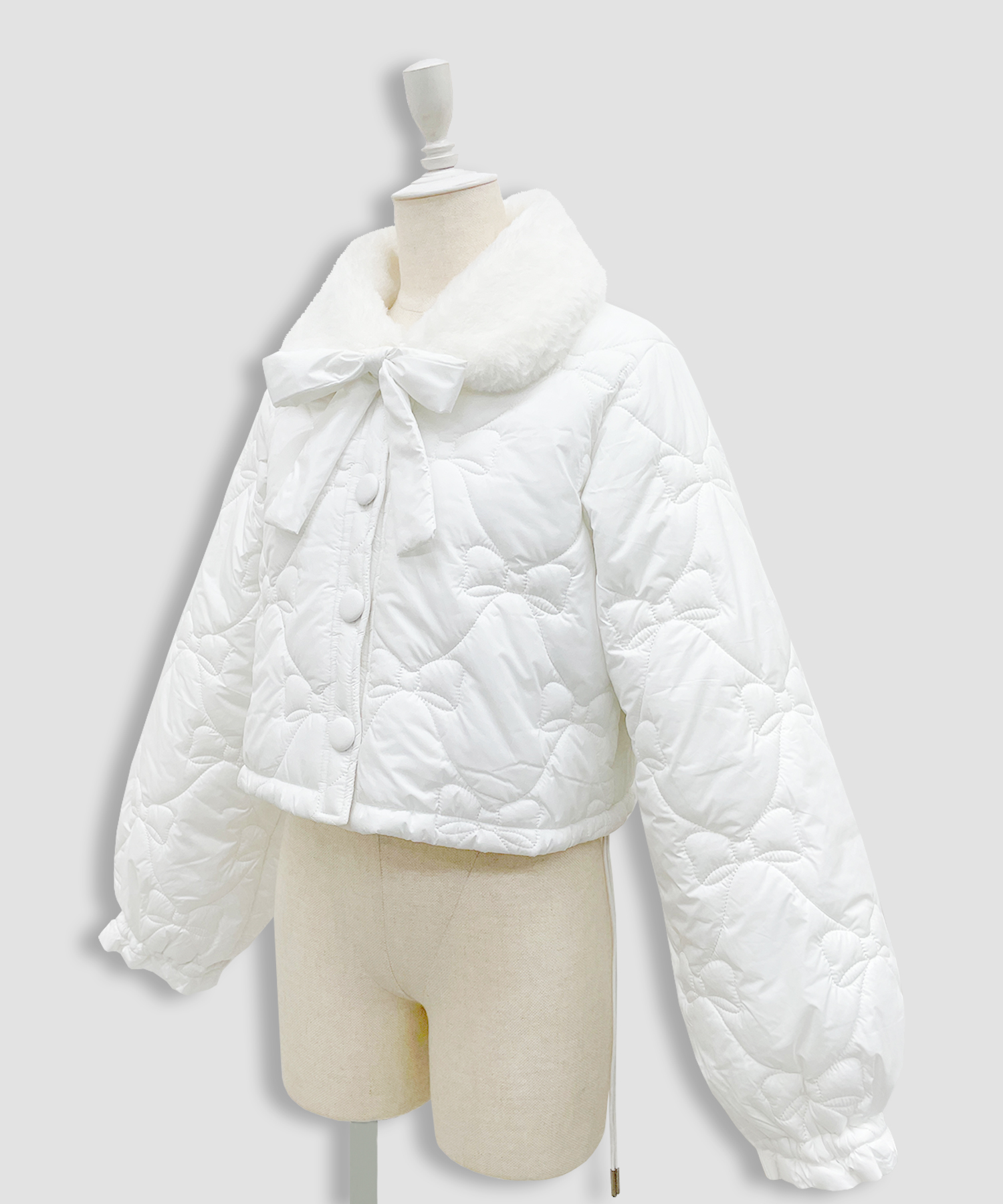 リボンキルティングショート中綿ジャケット