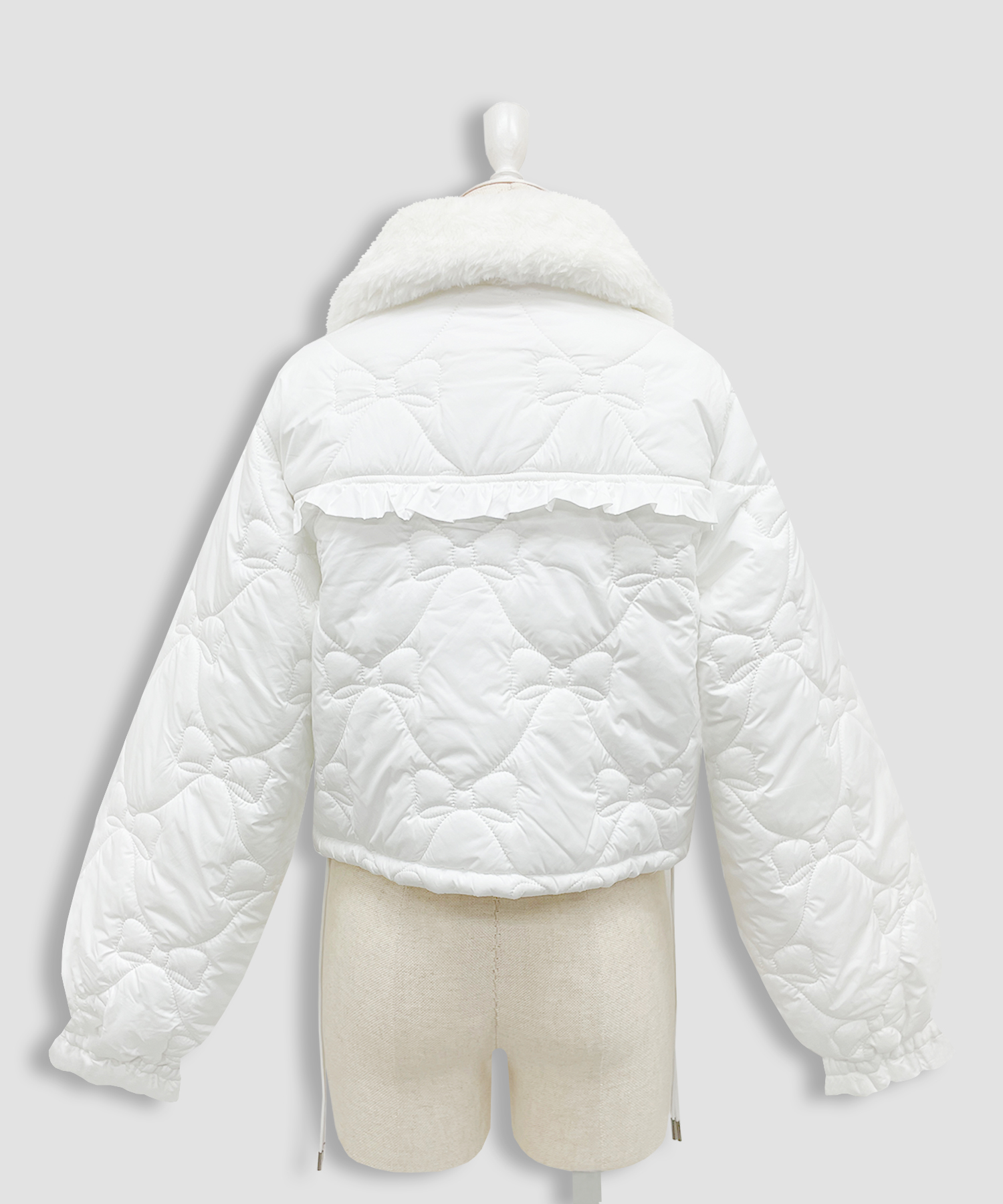 リボンキルティングショート中綿ジャケット