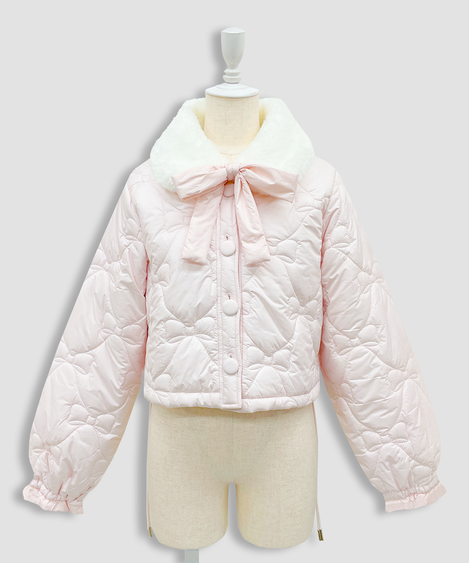 リボンキルティングショート中綿ジャケット