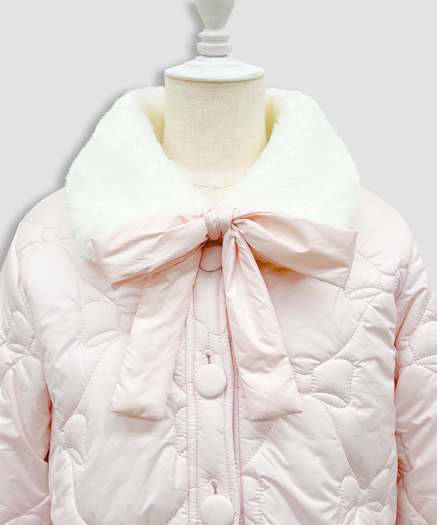 リボンキルティングショート中綿ジャケット