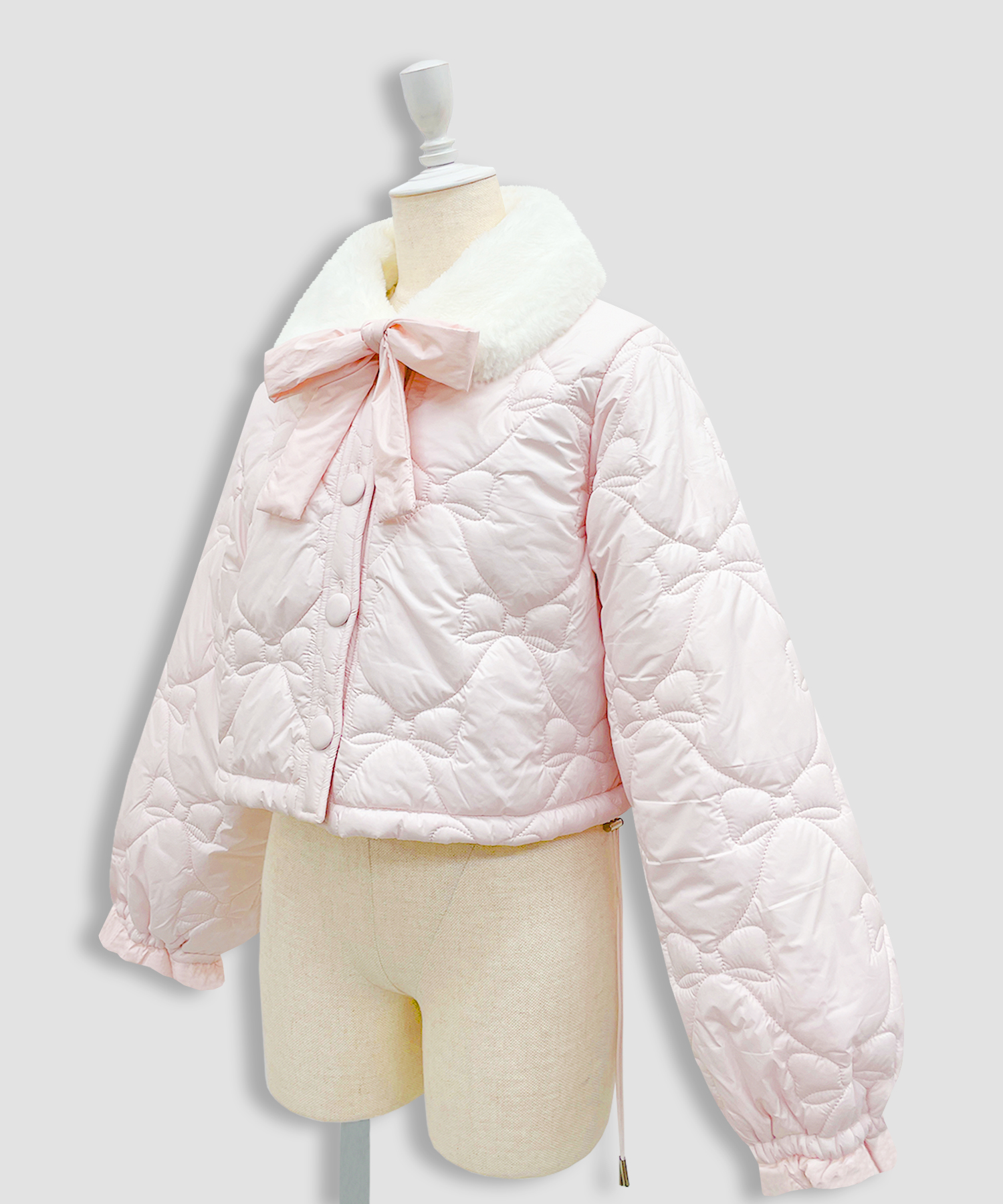 リボンキルティングショート中綿ジャケット