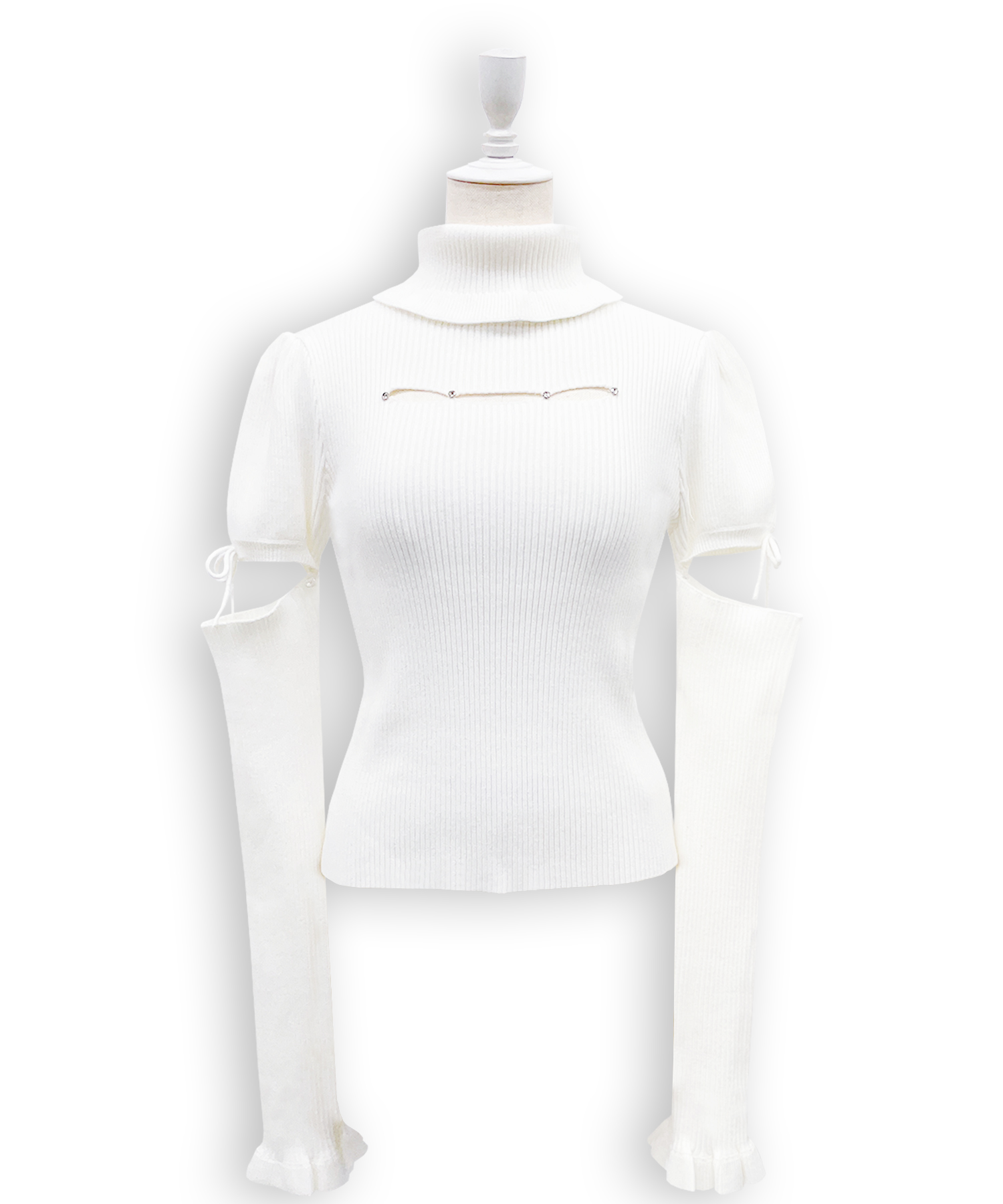 カットアウトラインストーンタートルニット