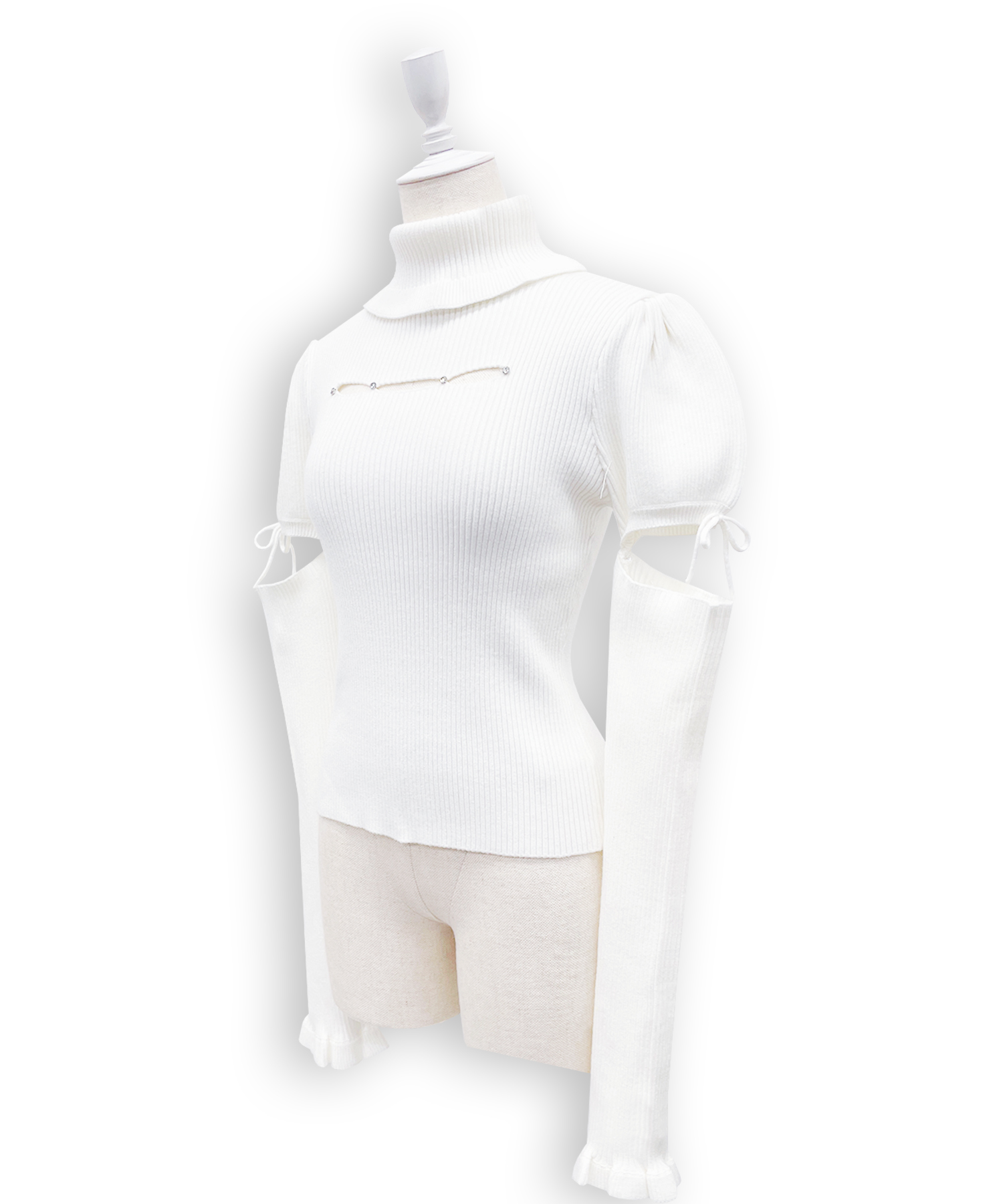 カットアウトラインストーンタートルニット